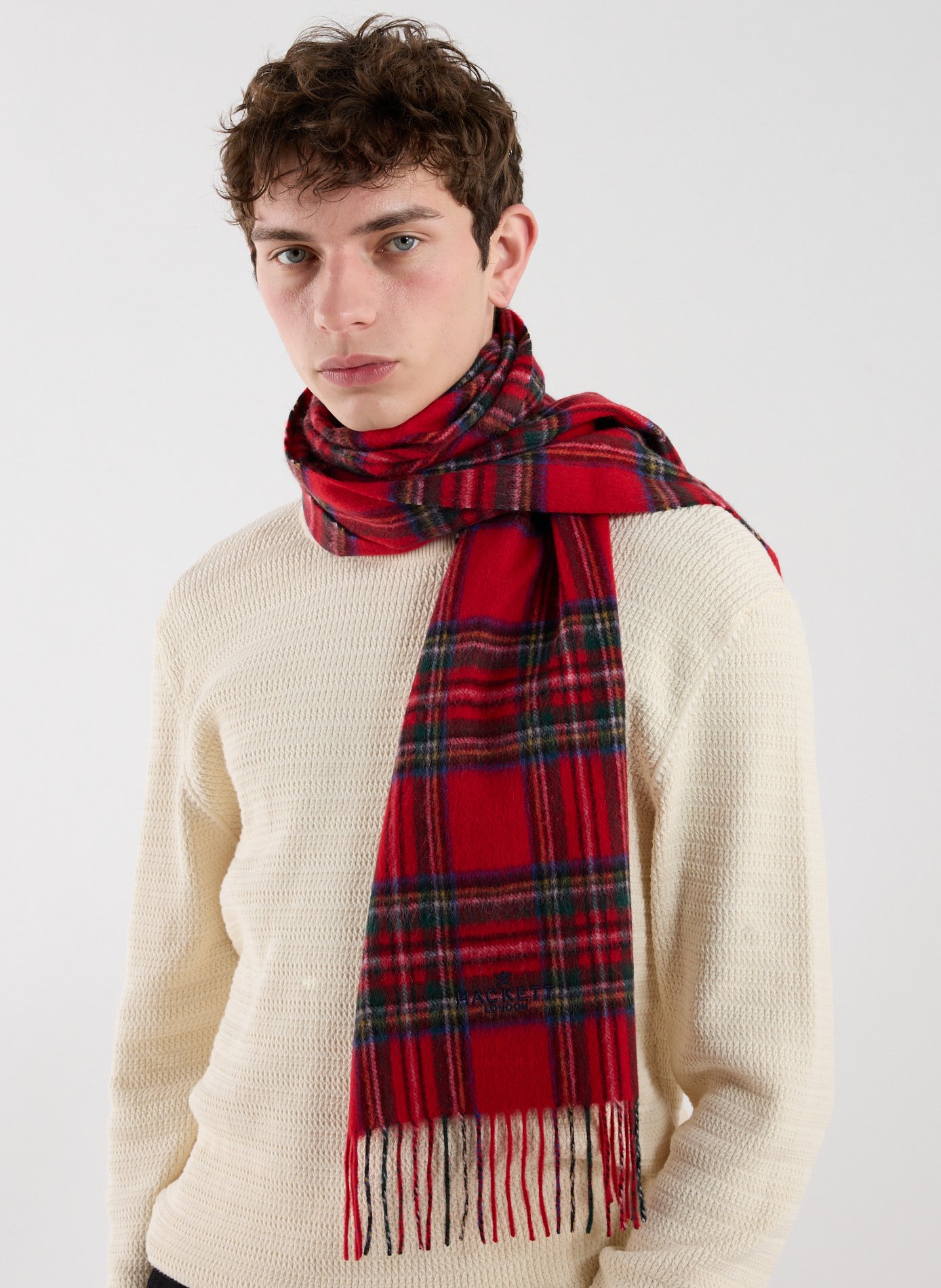 Wool and cashmere checkered scarf HACKETT Red