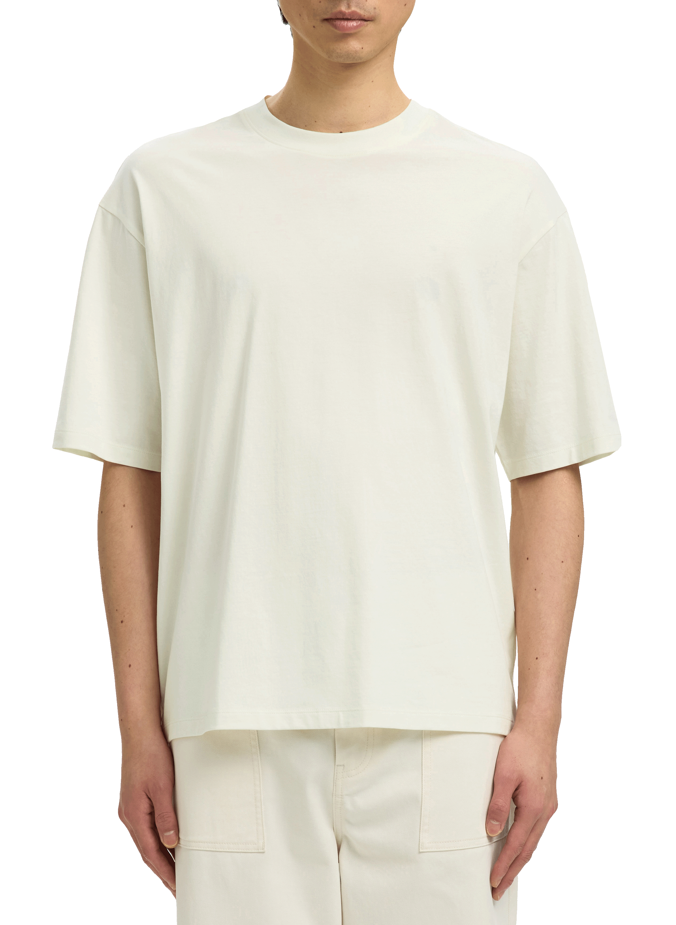 Round neck printed cotton t-shirt SELECTED Beige