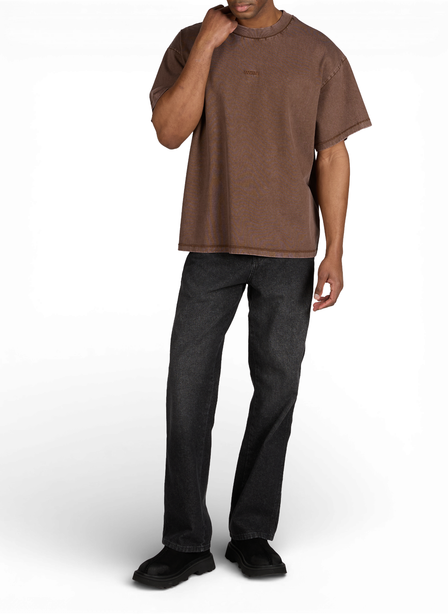 Oversized round neck cotton t-shirt WON HUNDRED Brown