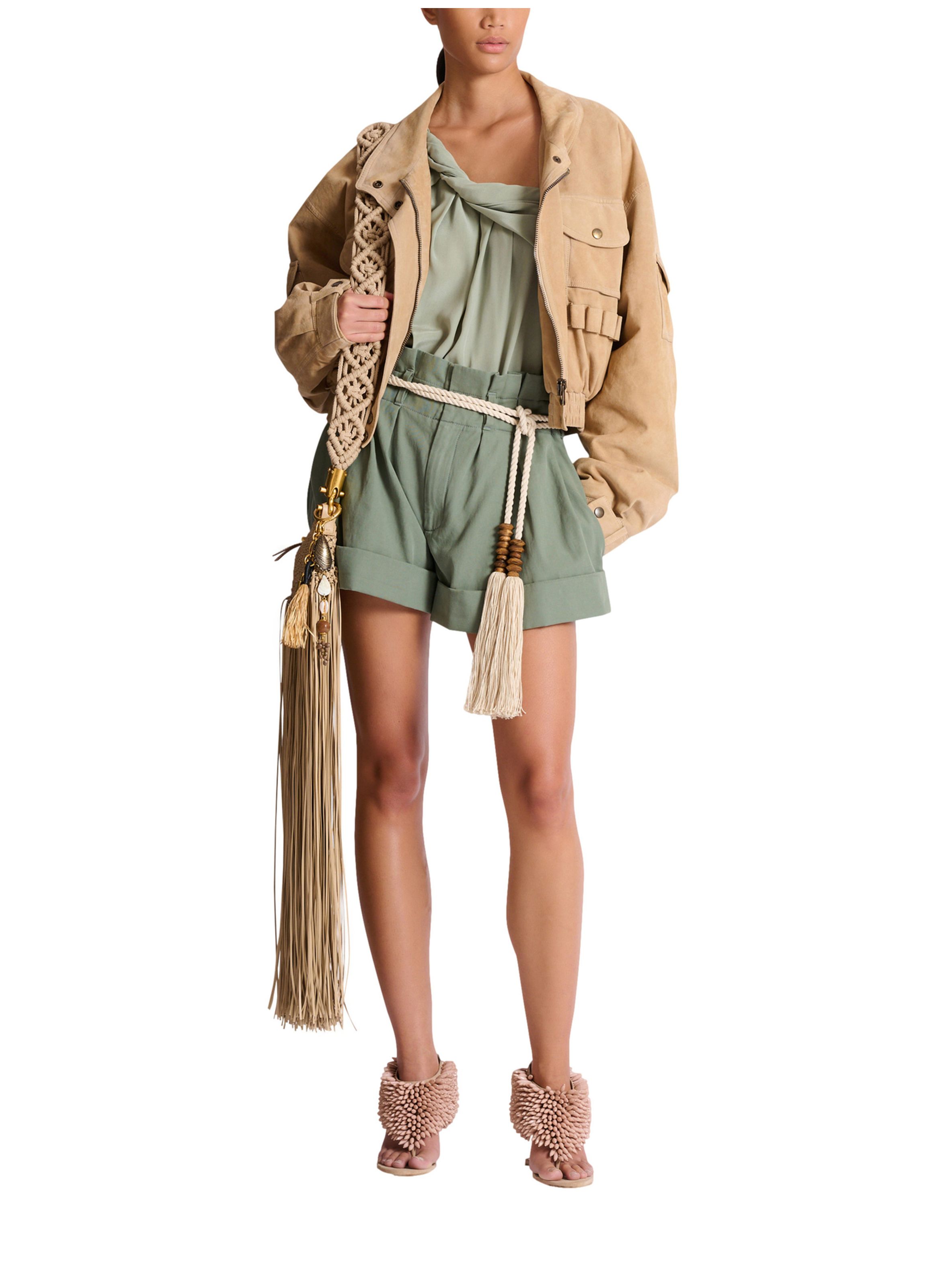 Short taille haute en gabardine de coton BALMAIN Vert