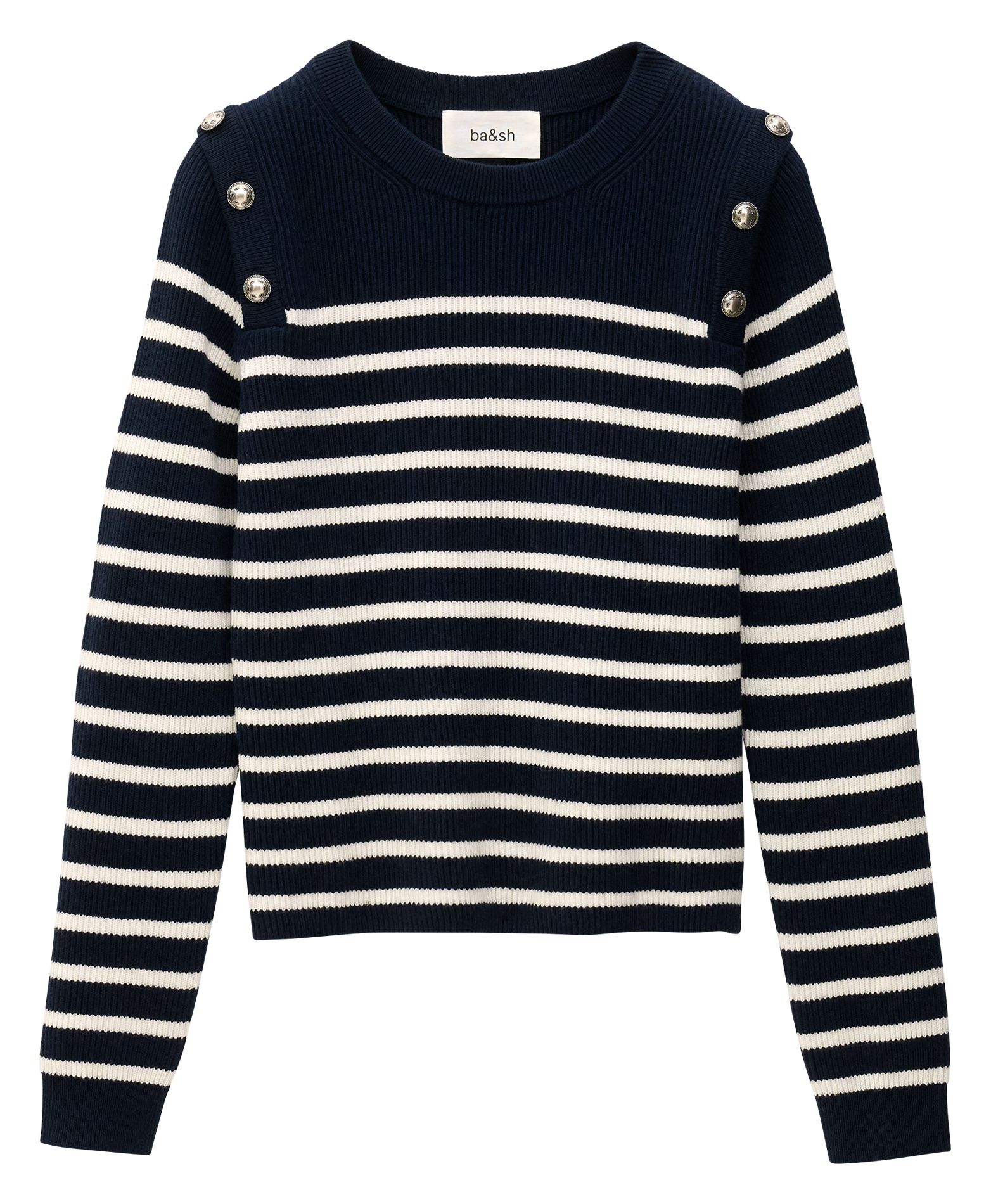 Pull droit col rond en coton et laine mélangé imprimé matio BA&SH Bleu