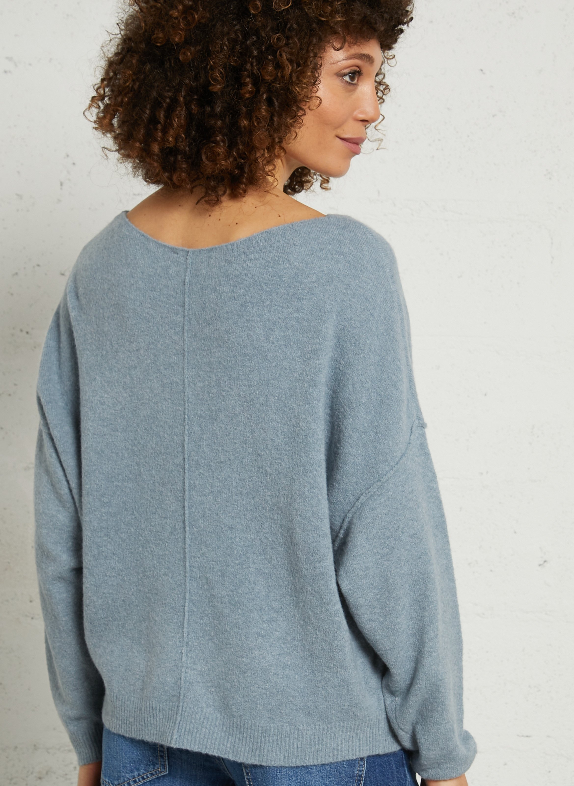 Pull ample à col bateau en maille duveteuse damsville AMERICAN VINTAGE Bleu