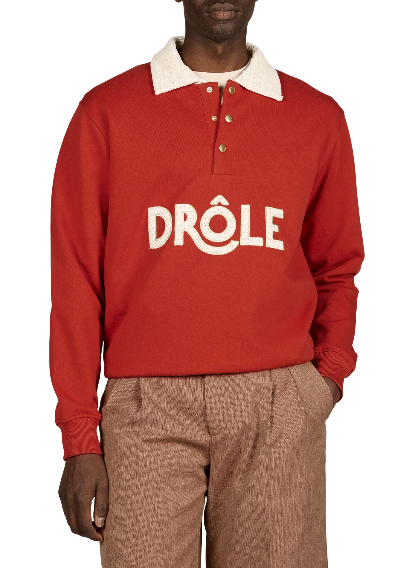 Polo col en maille à logo en coton  DROLE DE MONSIEUR Rouge