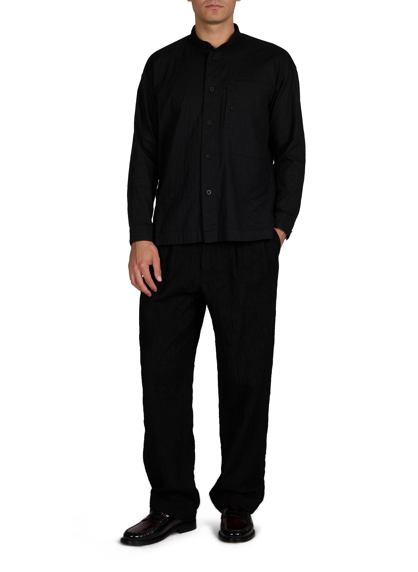 Chemise à col rond montant en coton ISSEY MIYAKE Noir