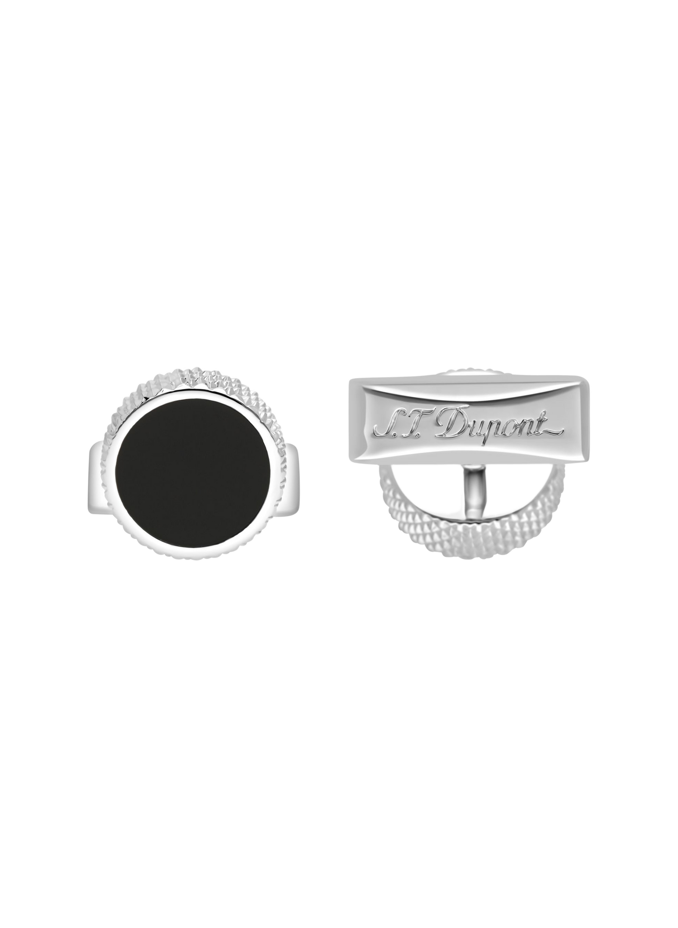 Runde Manschettenknöpfe aus Lack und Diamantspitze S.T. DUPONT Silber