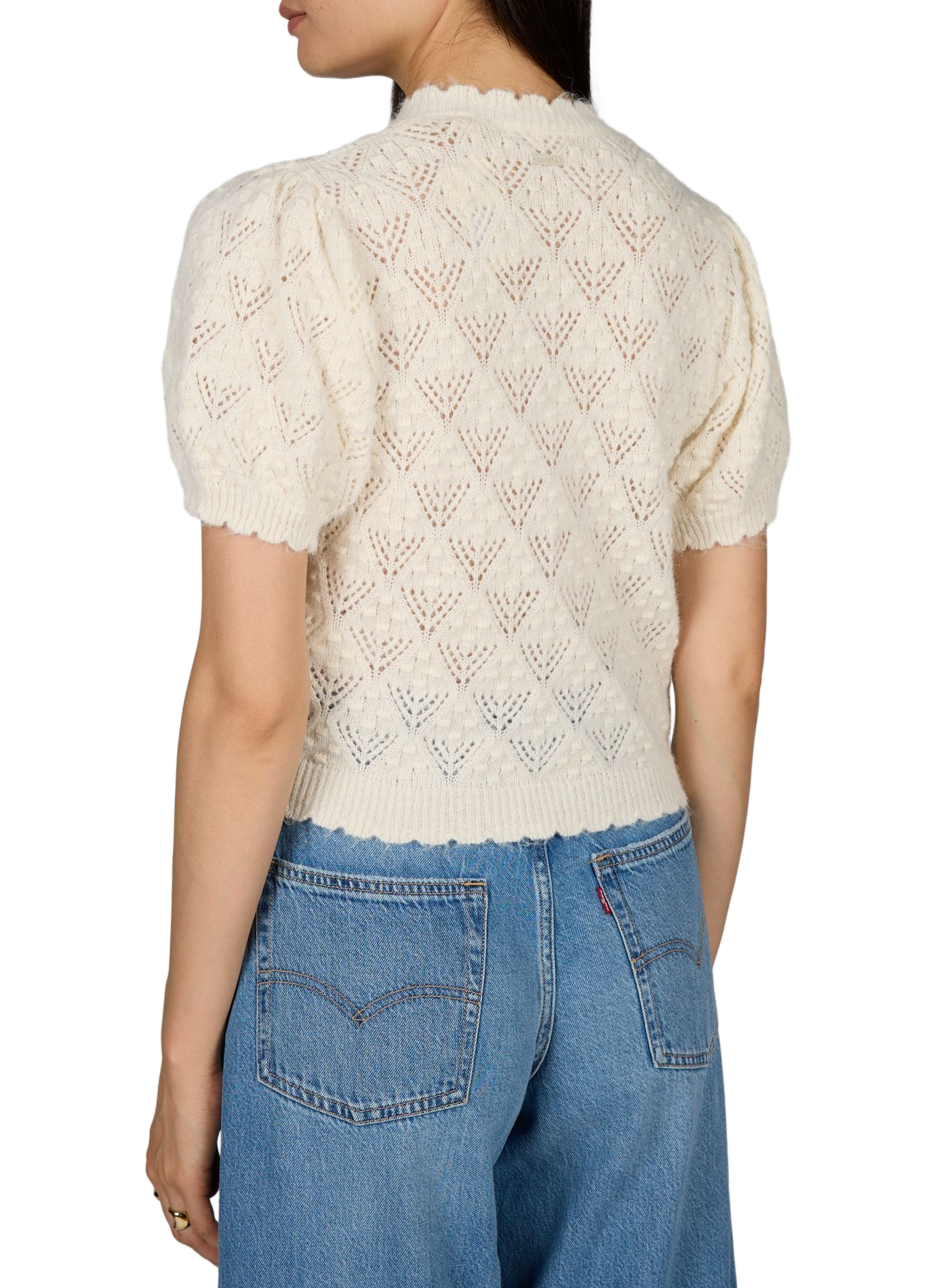 Cardigan maille à manches courtes en coton et laine mélangés LEVI'S Blanc