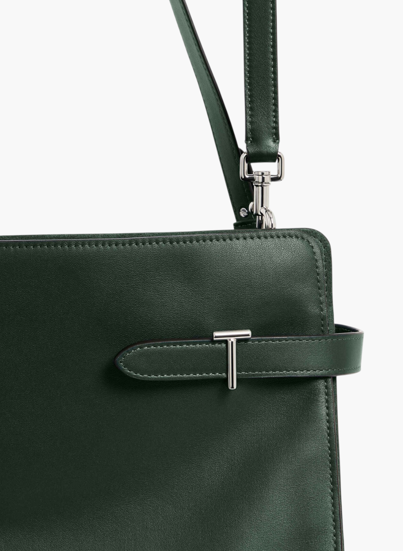 Sac porté épaule grand modèle emie en cuir lisse et refente de velours LE TANNEUR Vert