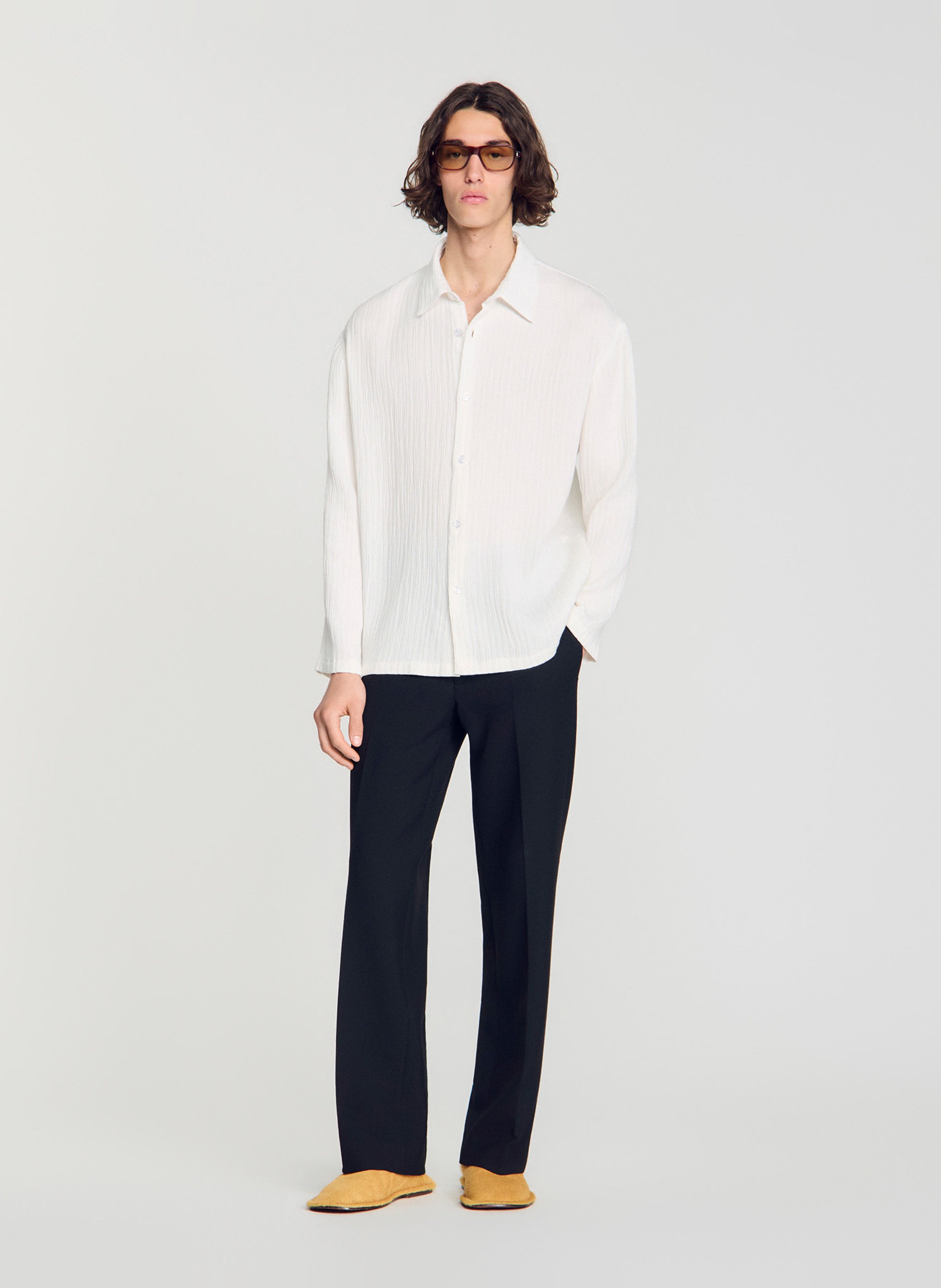 Chemise droite froncée unie SANDRO Blanc