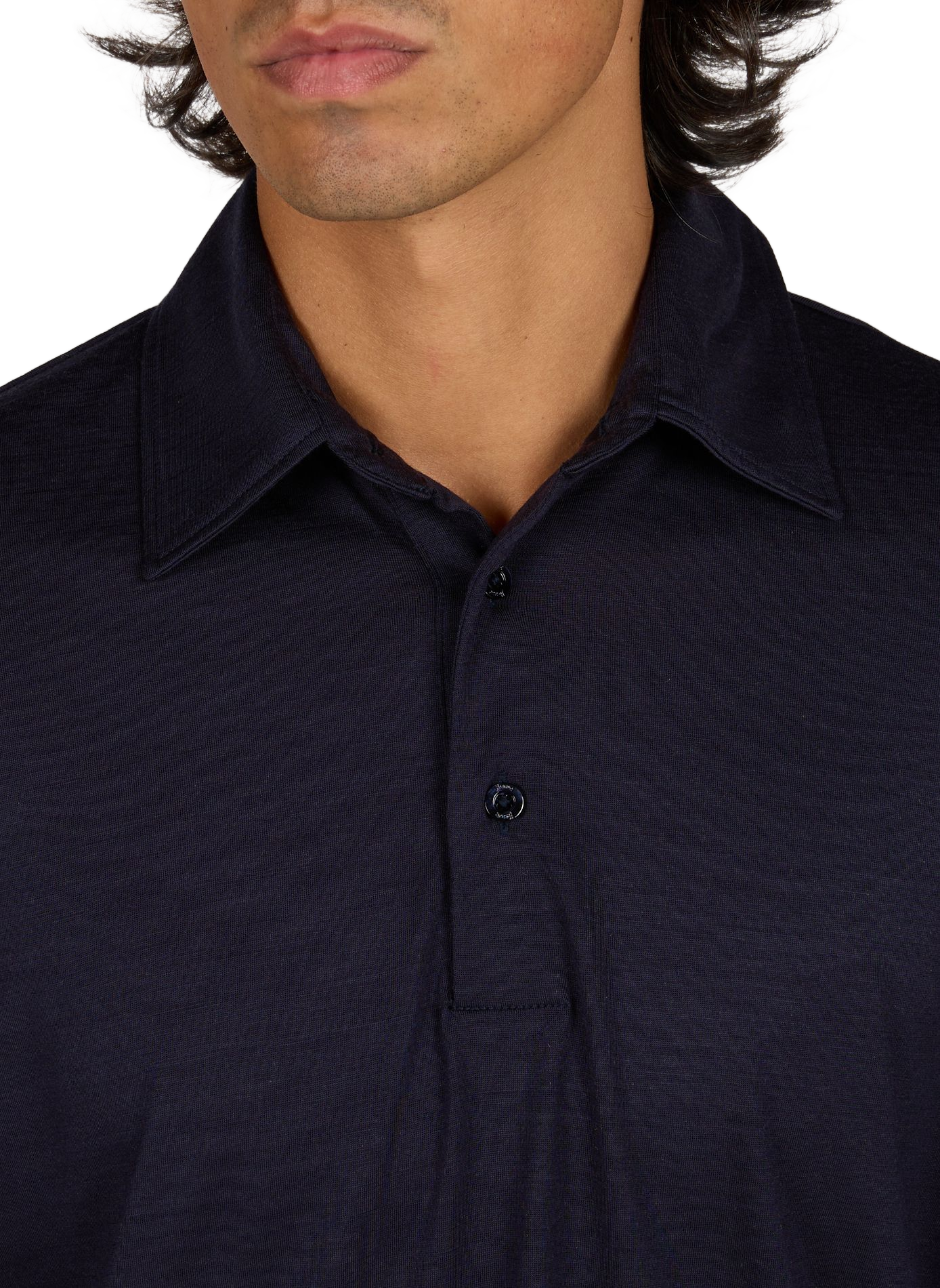 Feine einfarbige Woll-Polohemd HERNO Blau
