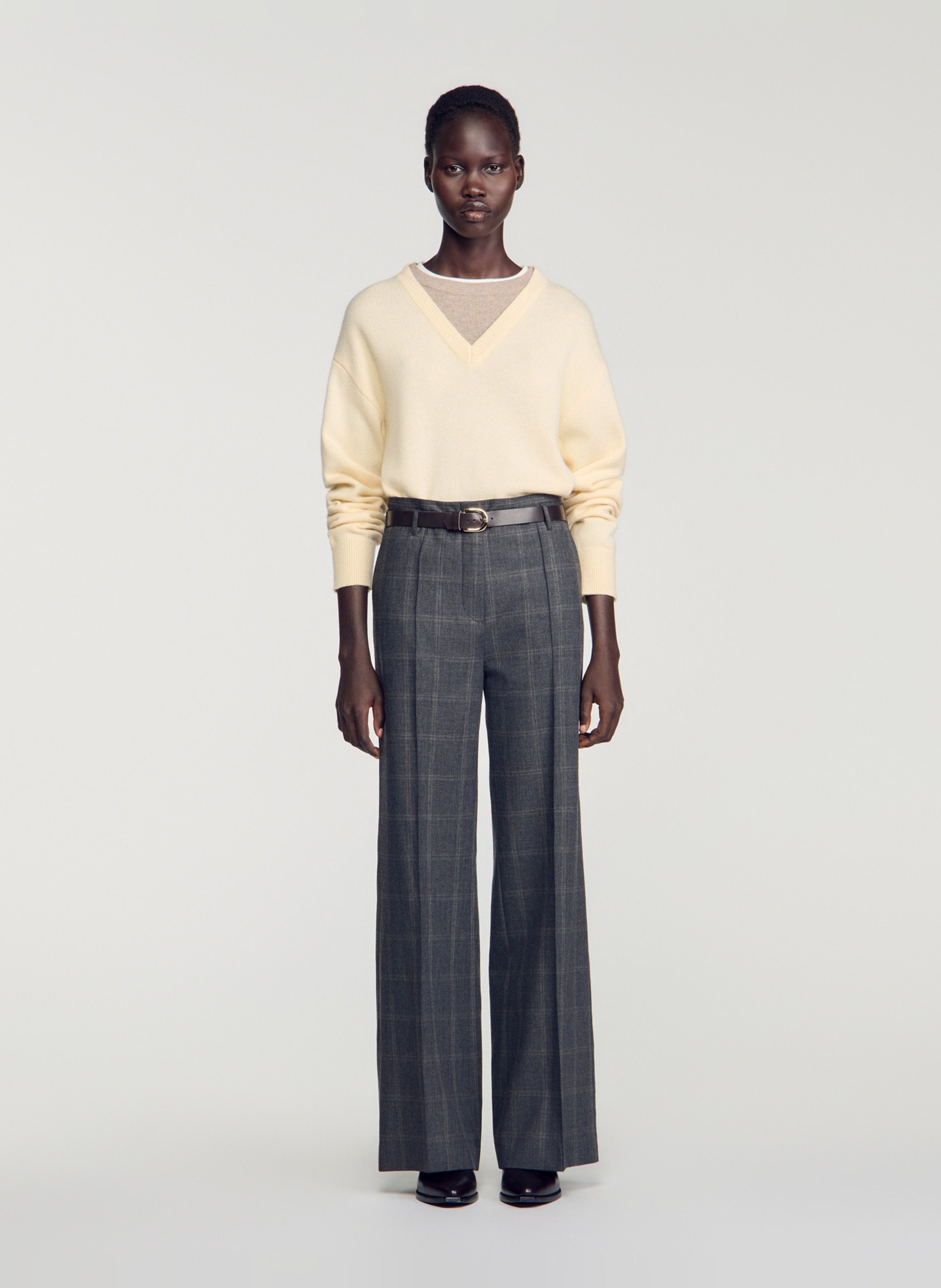 Pantalon droit à carreaux SANDRO Gris