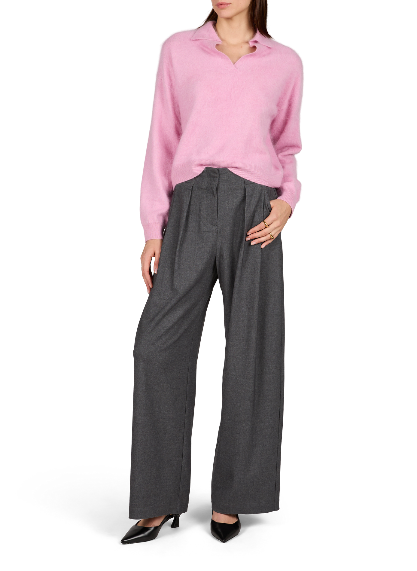 Plain wide-leg tailored trousers SUNCOO Grey