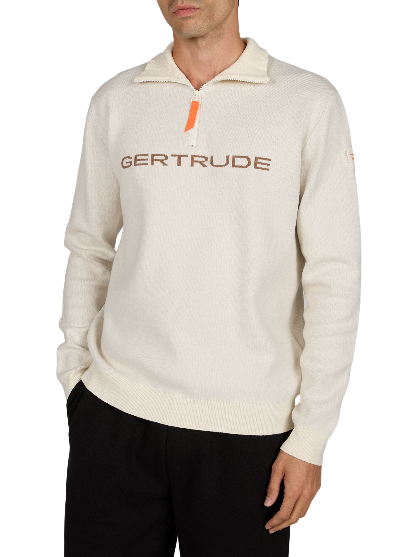 Zip-up high-neck sweater with lettering GERTRUDE Beige