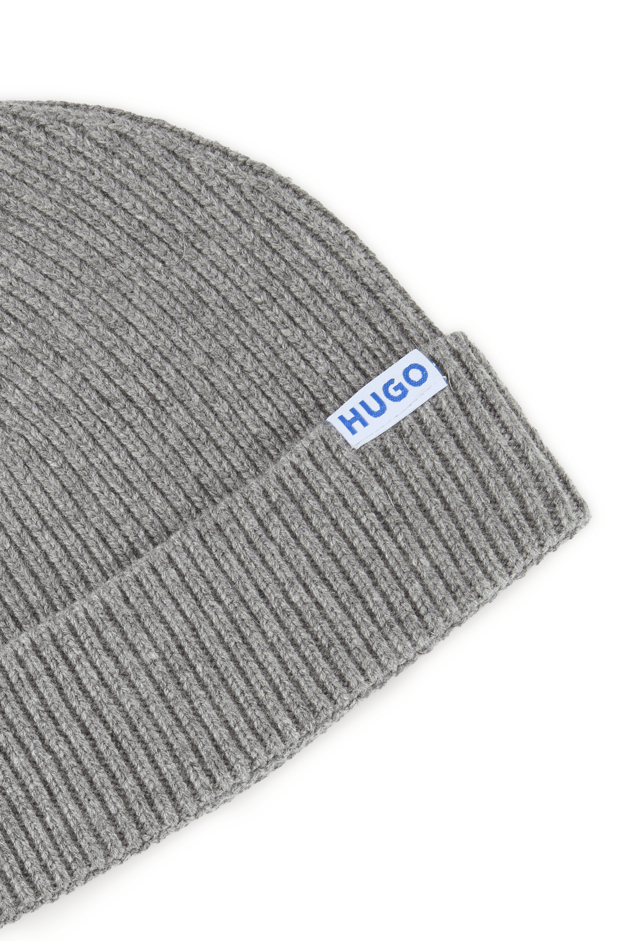 Einfarbige Strickmütze mit Umschlag | Grau HUGO BLUE Herren