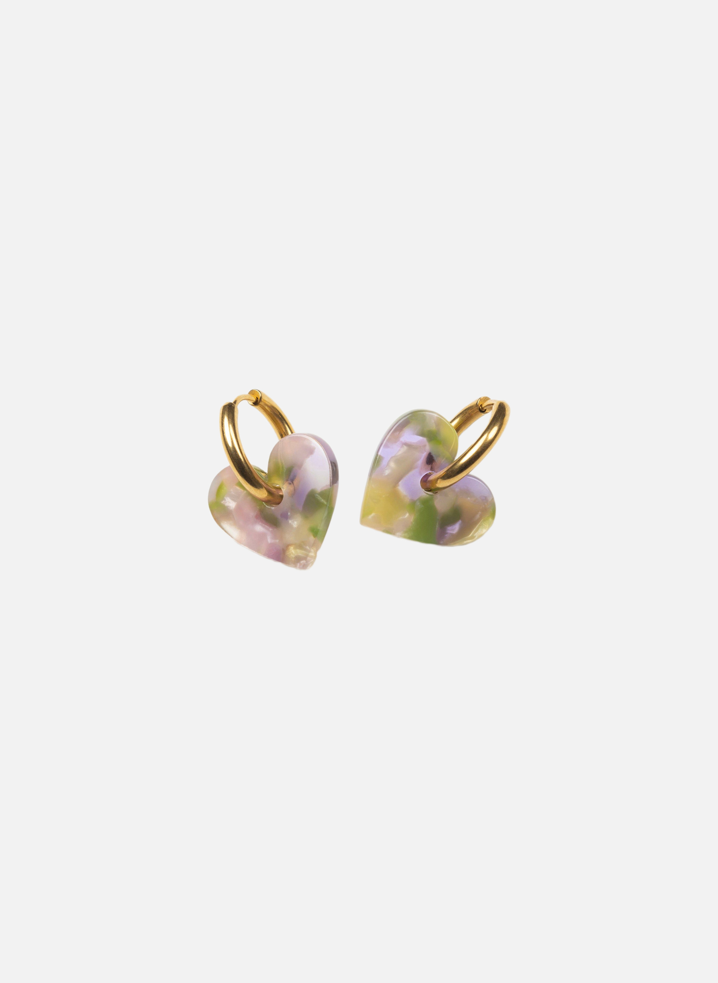 Boucles d'oreilles lova lova avec anneaux en acier inoxydable doré  Vert et lavande