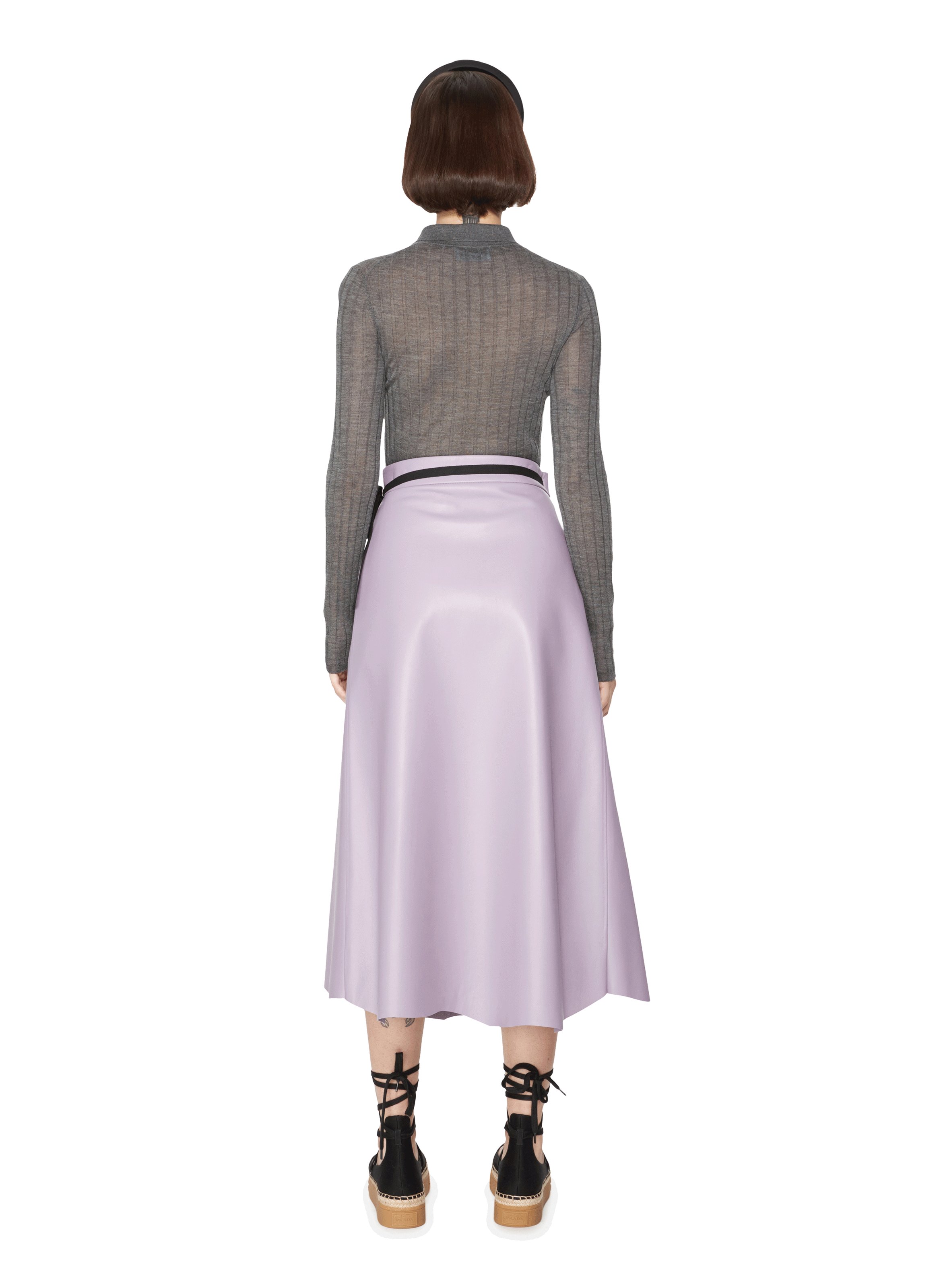 Jupe à broderies et sequins en cuir Violet