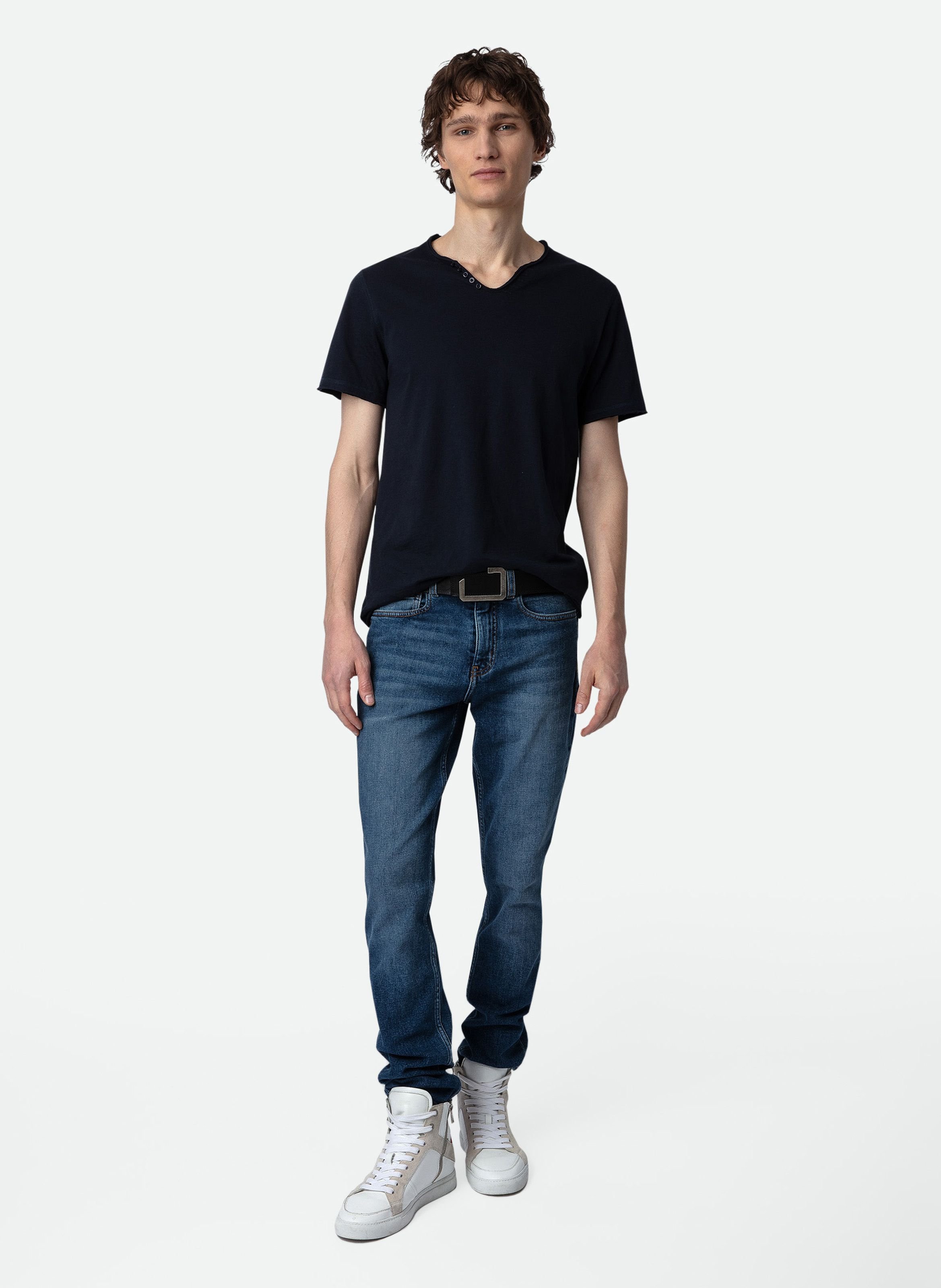 Tee-shirt col tunisien regular-fit en coton monastir ZADIG&VOLTAIRE Bleu