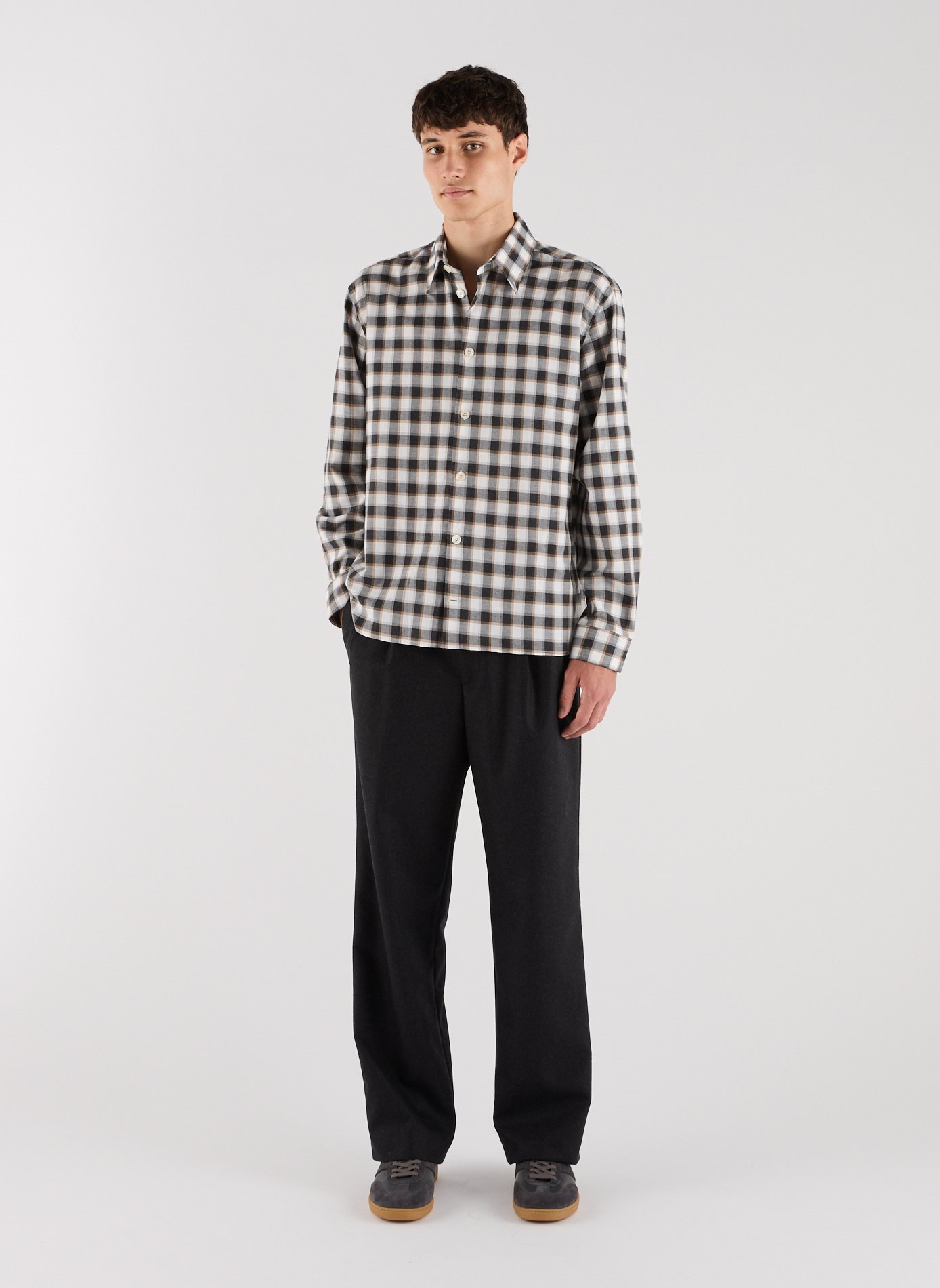 Chemise Gluid col américain à carreaux en coton SAISON 1865 Gris