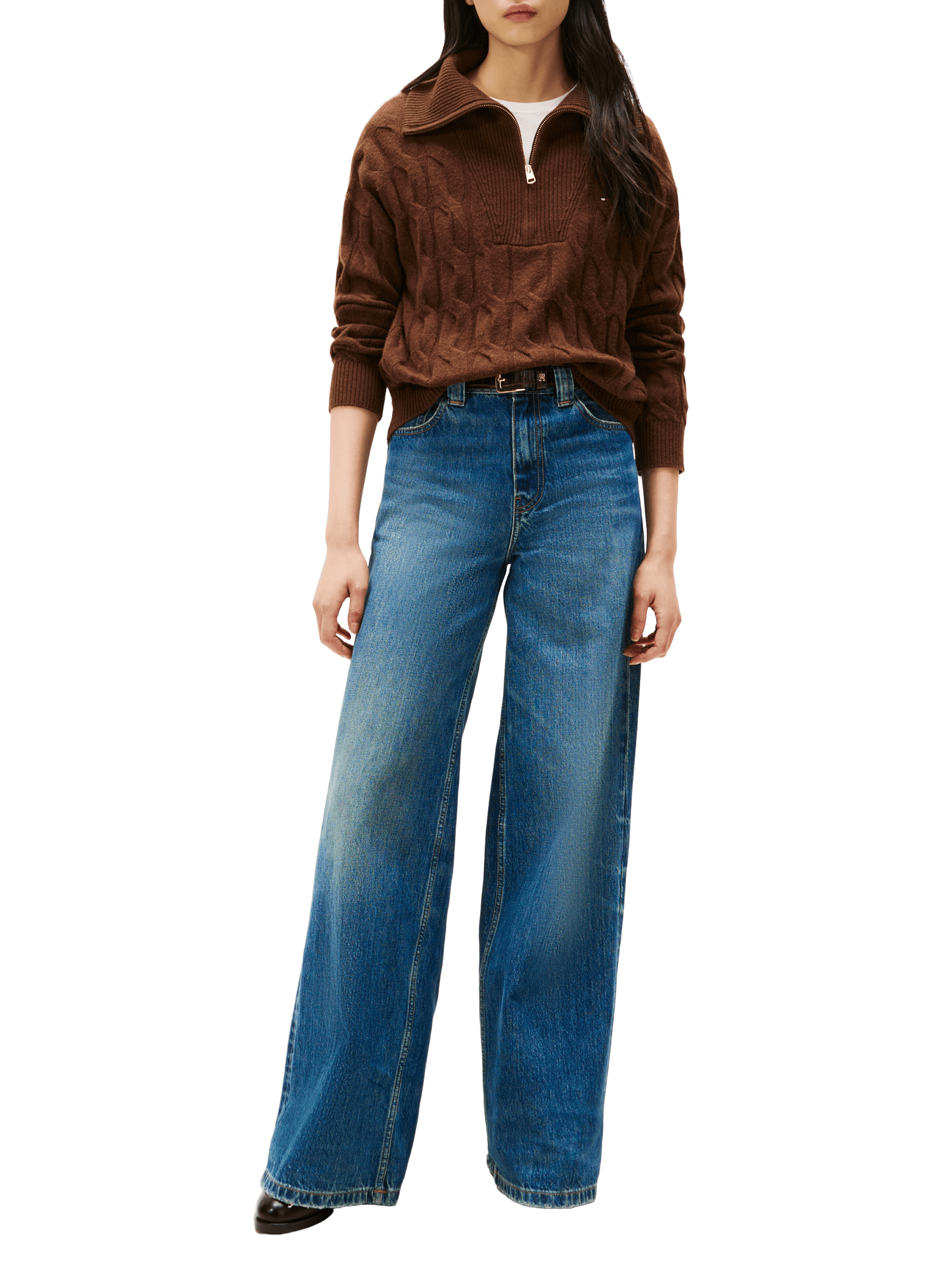 Pull col zippé en laine TOMMY HILFIGER Marron