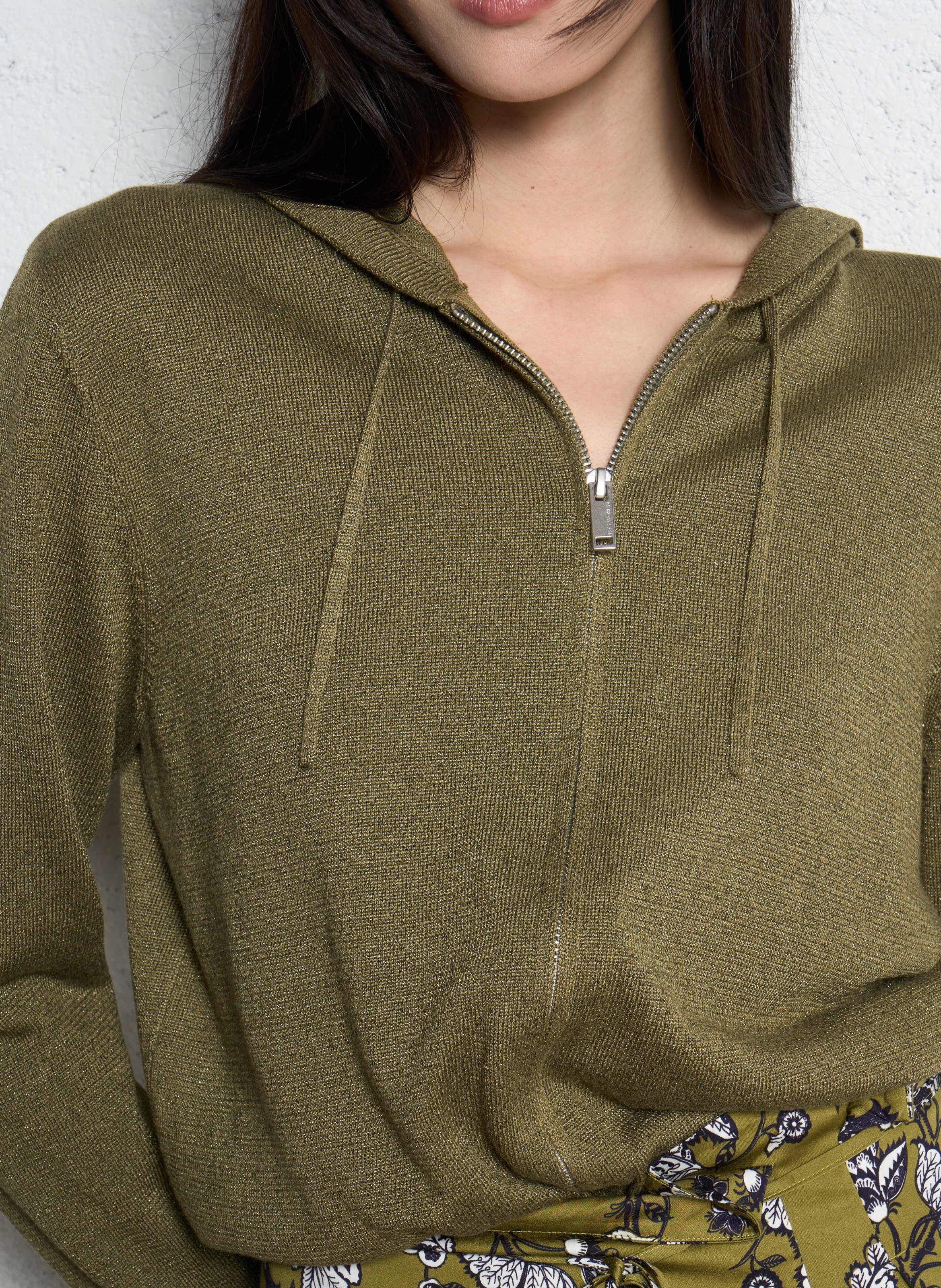 Gilet zippé à capuche en maille IKKS Kaki