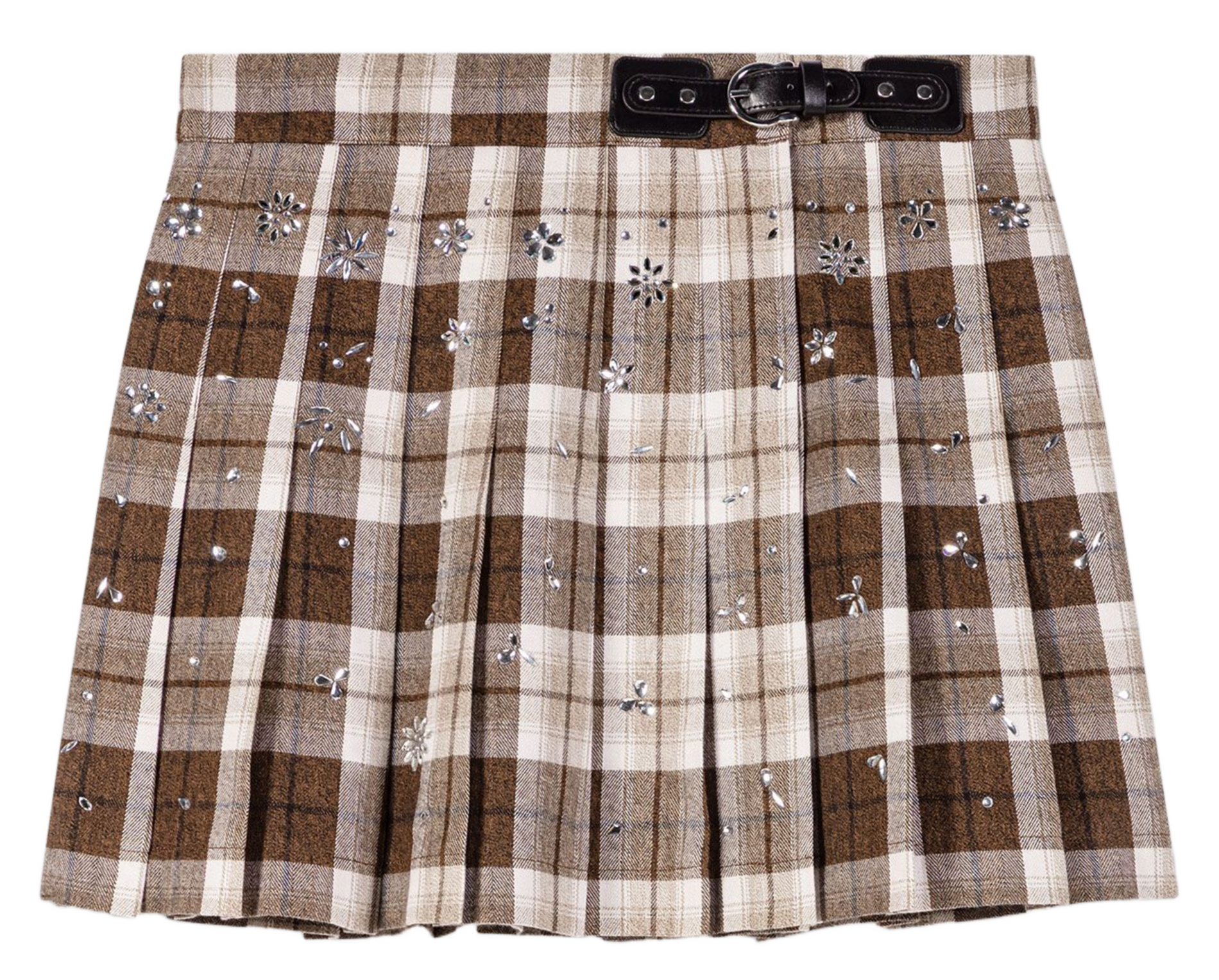 Jupe courte plissée en coton mélangé MAJE Marron