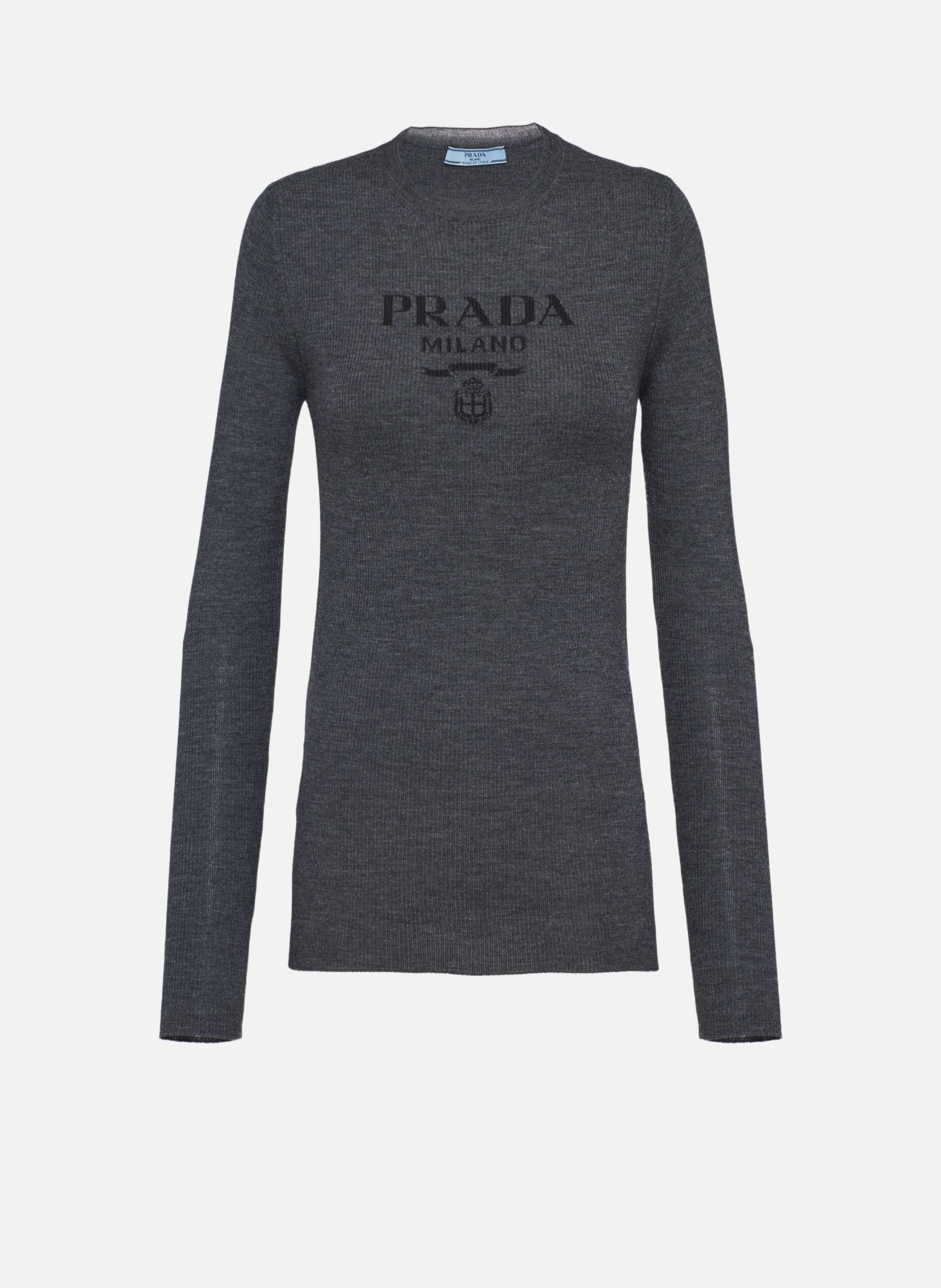 Pull à col rond en laine extra fine PRADA Gris