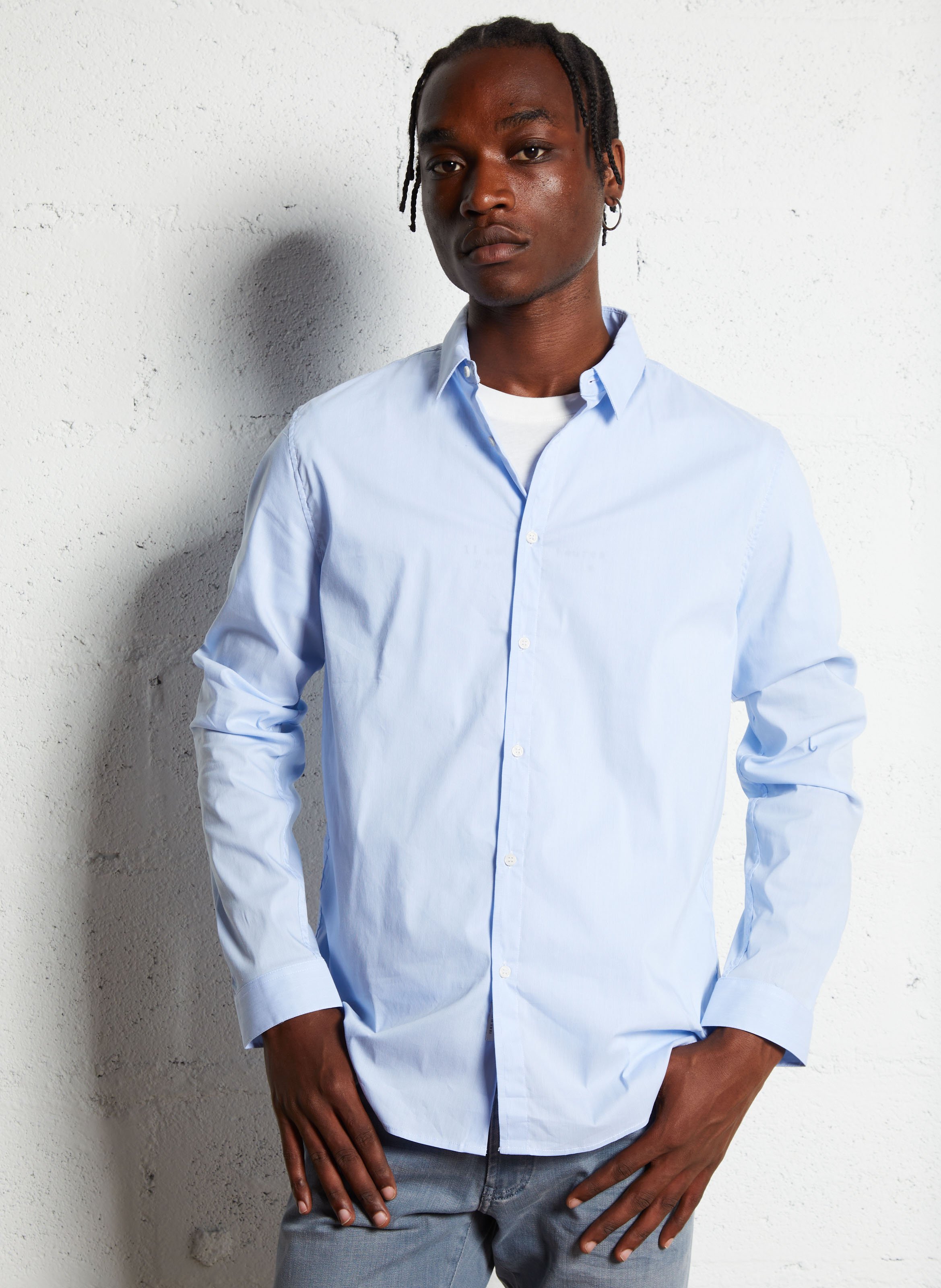Chemise col classique slim-fit en coton mélangé IKKS Bleu