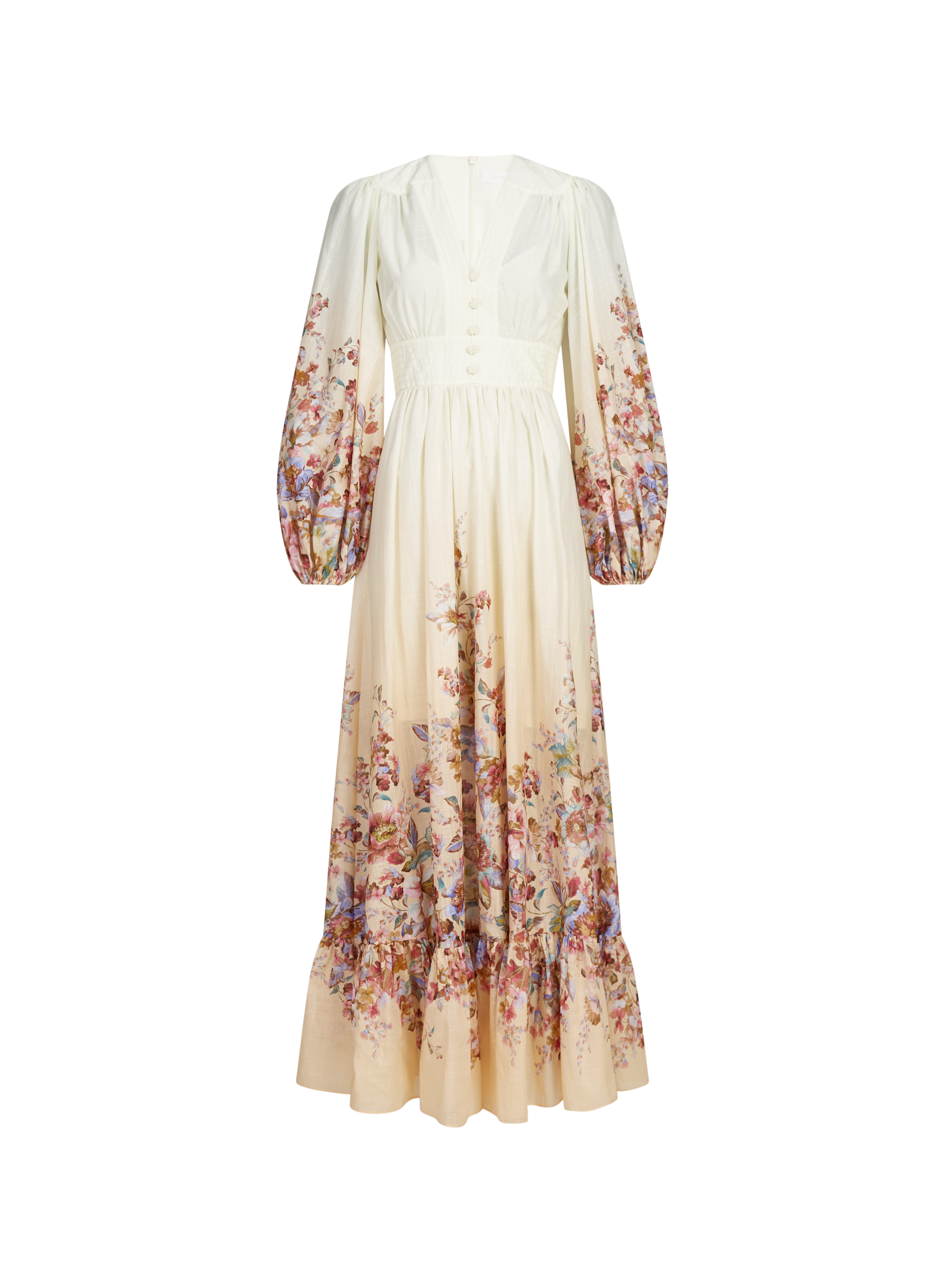 ZIMMERMANN Printed long V-neck cotton dress Multicolour