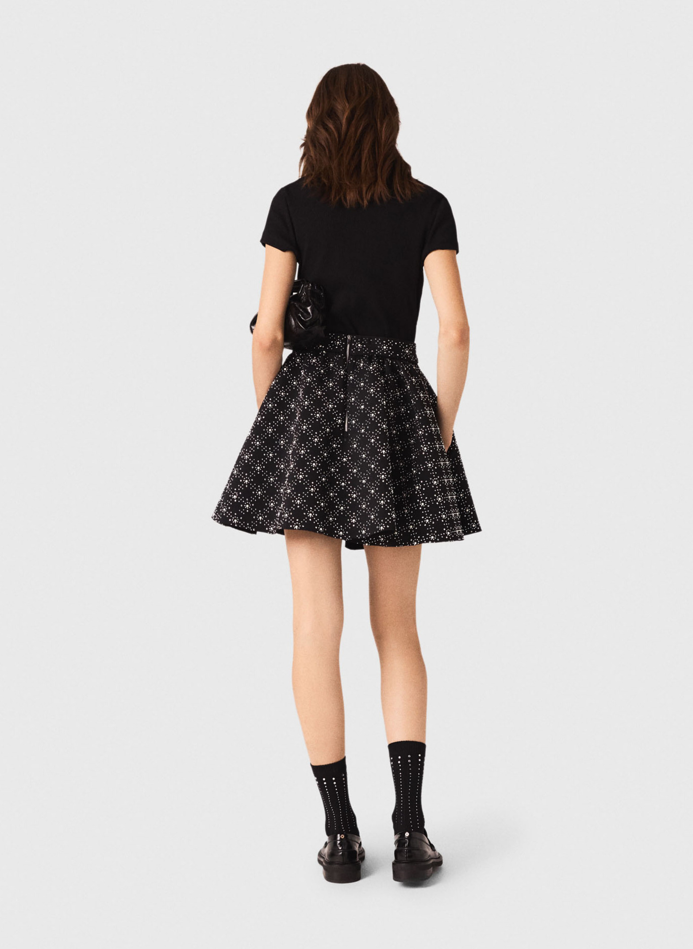 Jupe courte imprimée à taille haute MAJE Noir