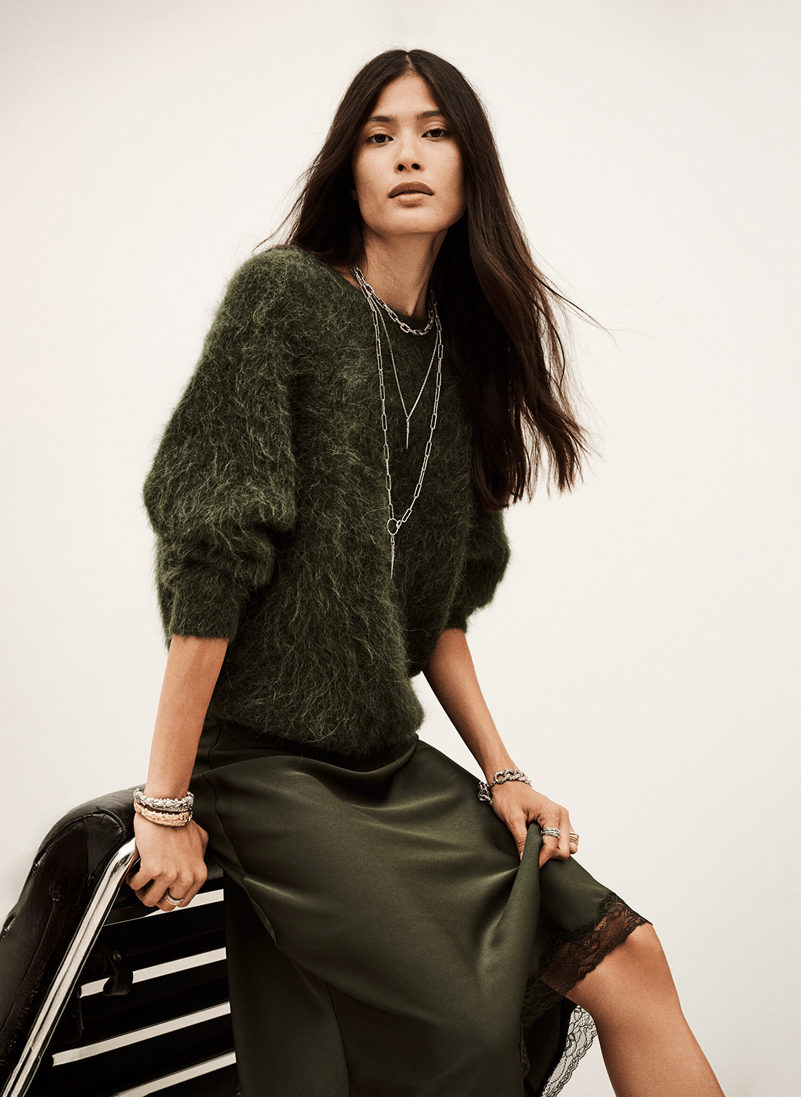 Jupe midi évasée satinée cyla BA&SH Kaki