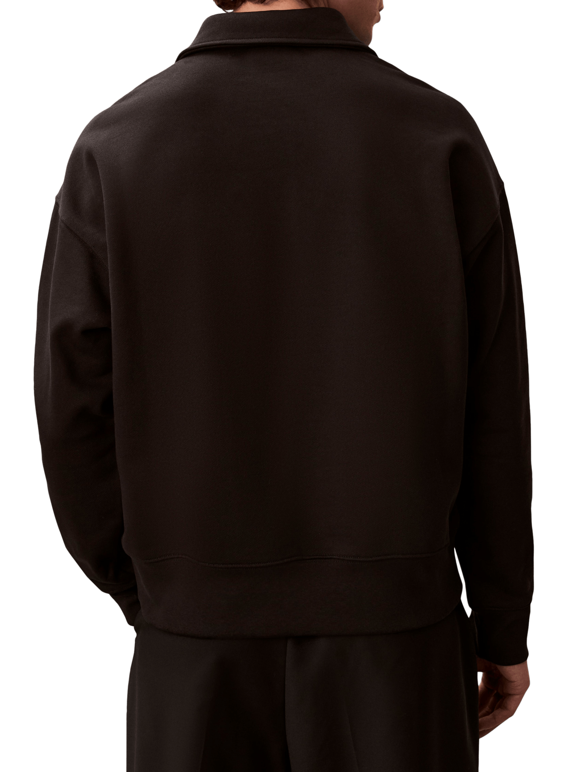 Sweat col polo manches longues en coton CALVIN KLEIN Noir