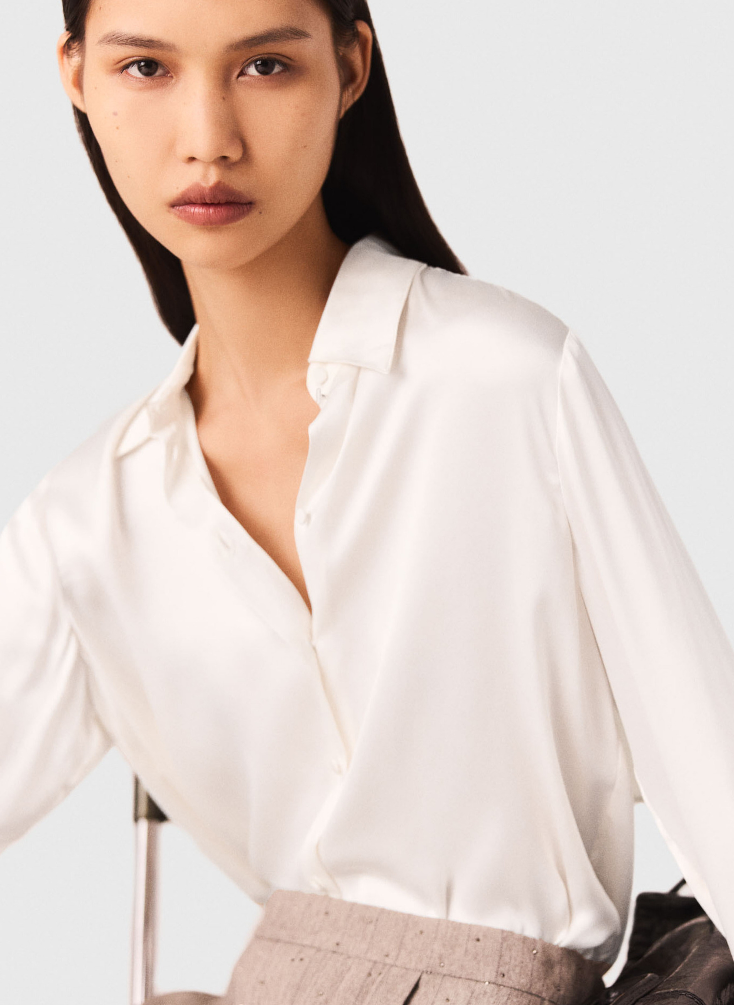 Chemise col classique en soie MAJE Blanc