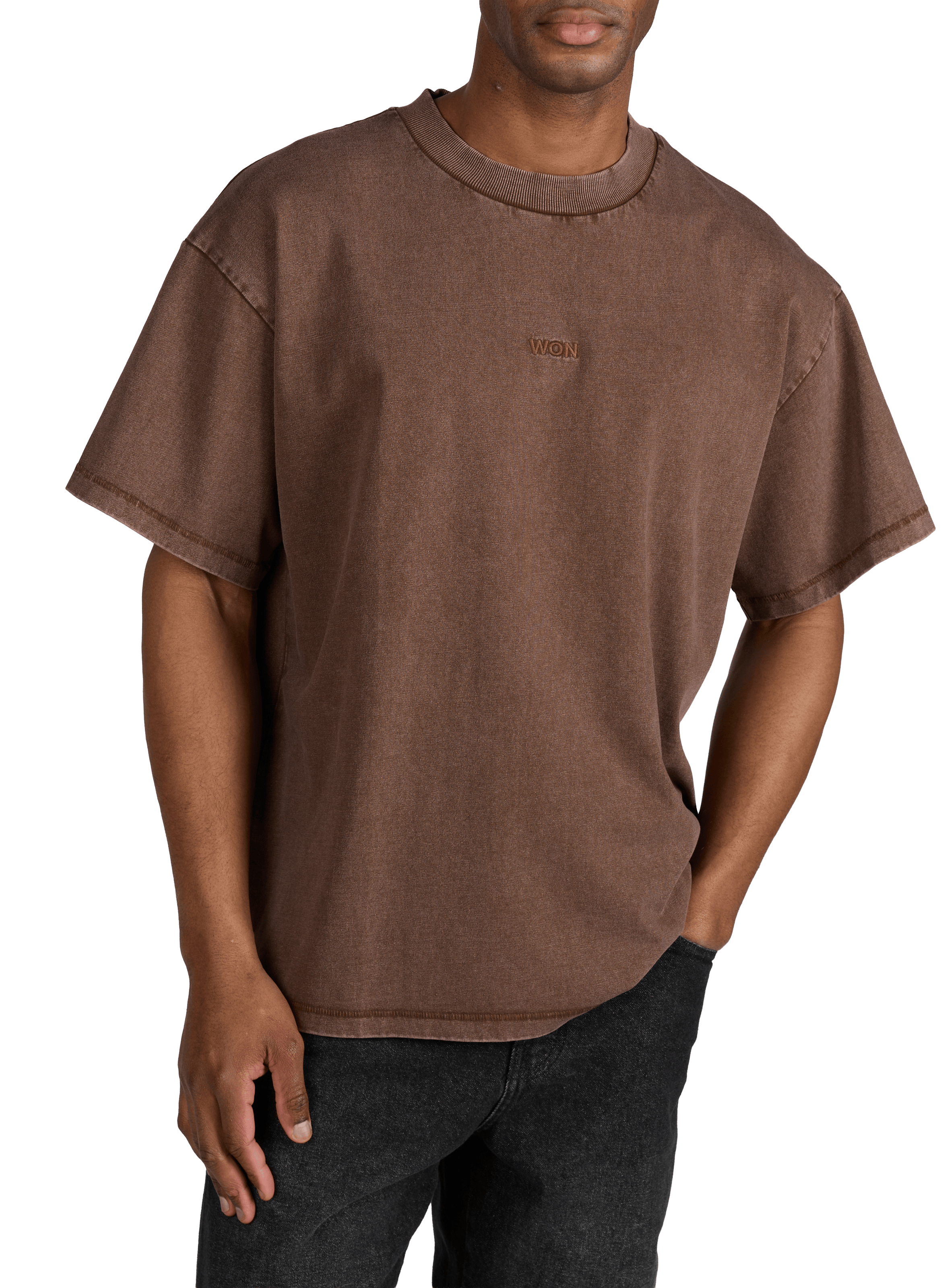 Oversized round neck cotton t-shirt WON HUNDRED Brown