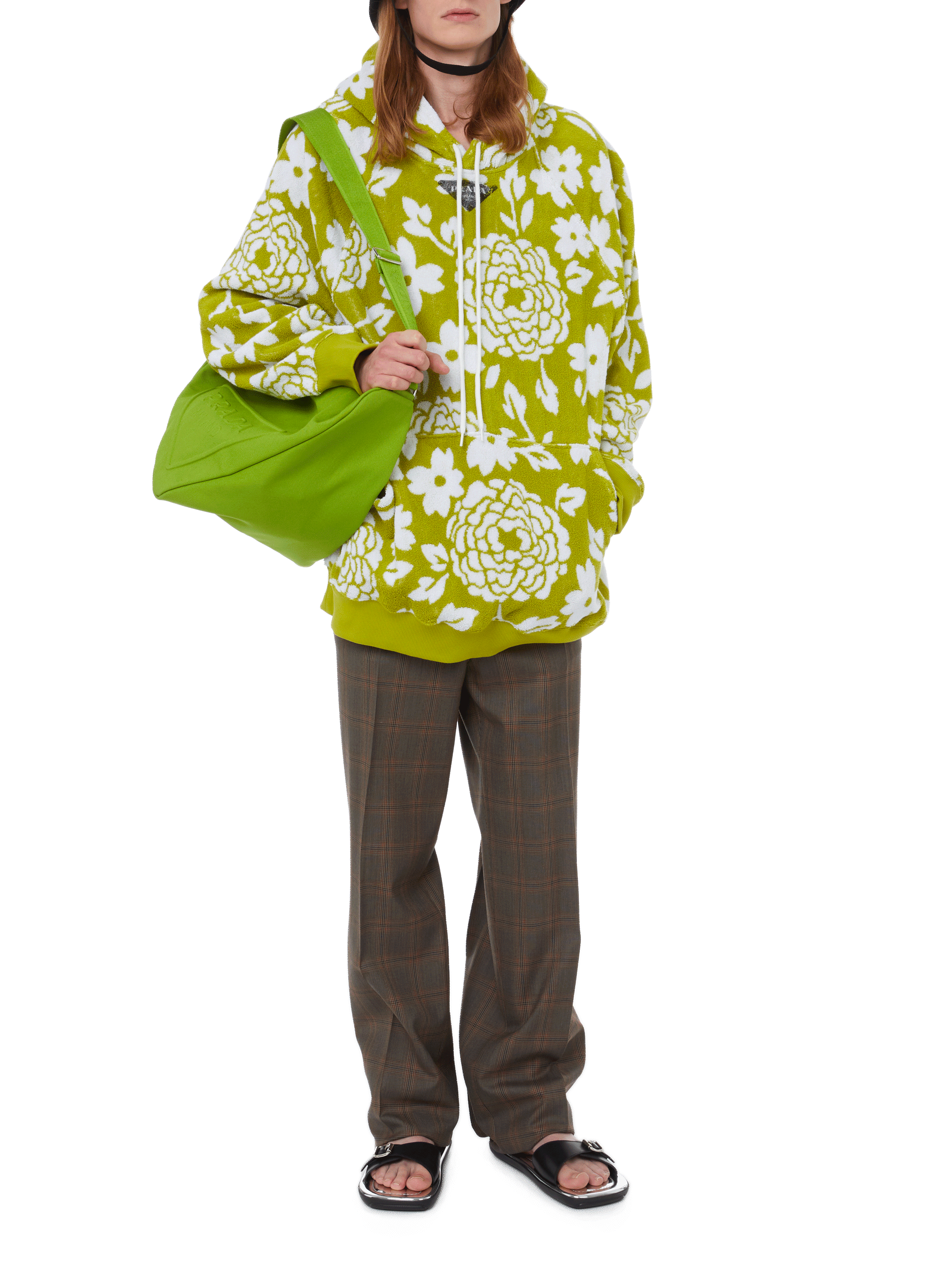 Jacquard towelling hoodie PRADA Green