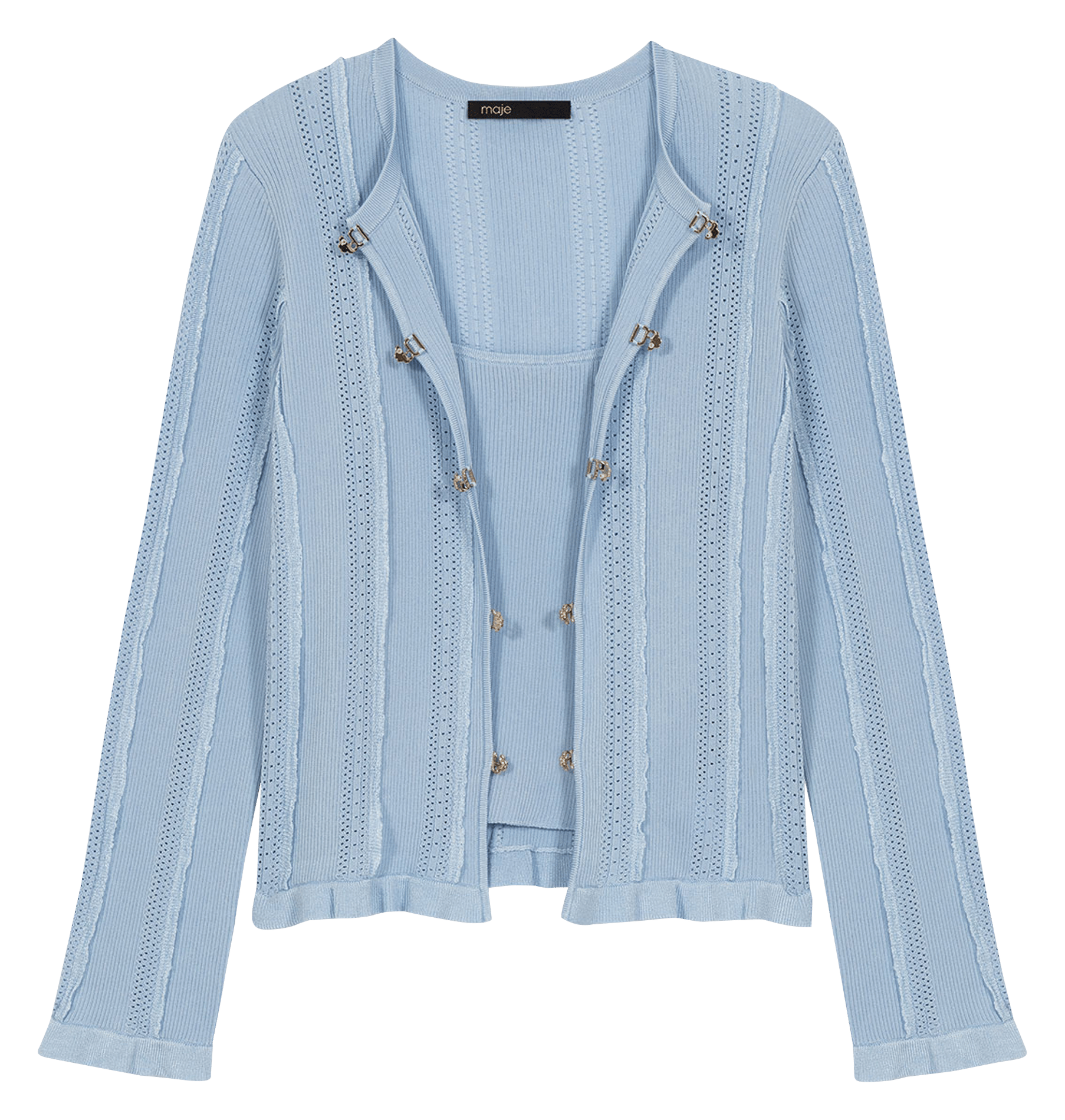 Cardigan 2-en-1 droit texturé MAJE Bleu