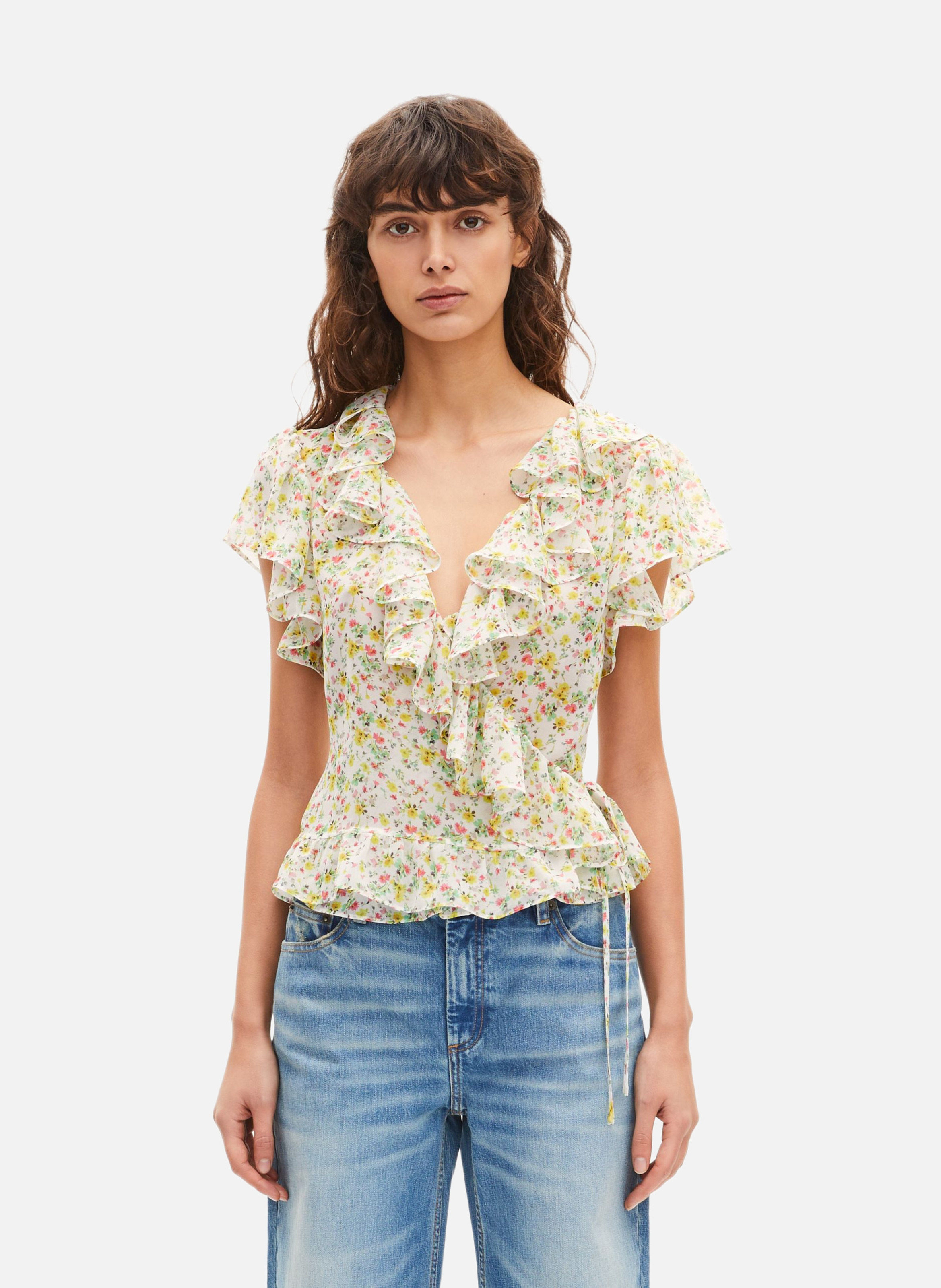 Top volanté imprimé fleuri THE KOOPLES Blanc