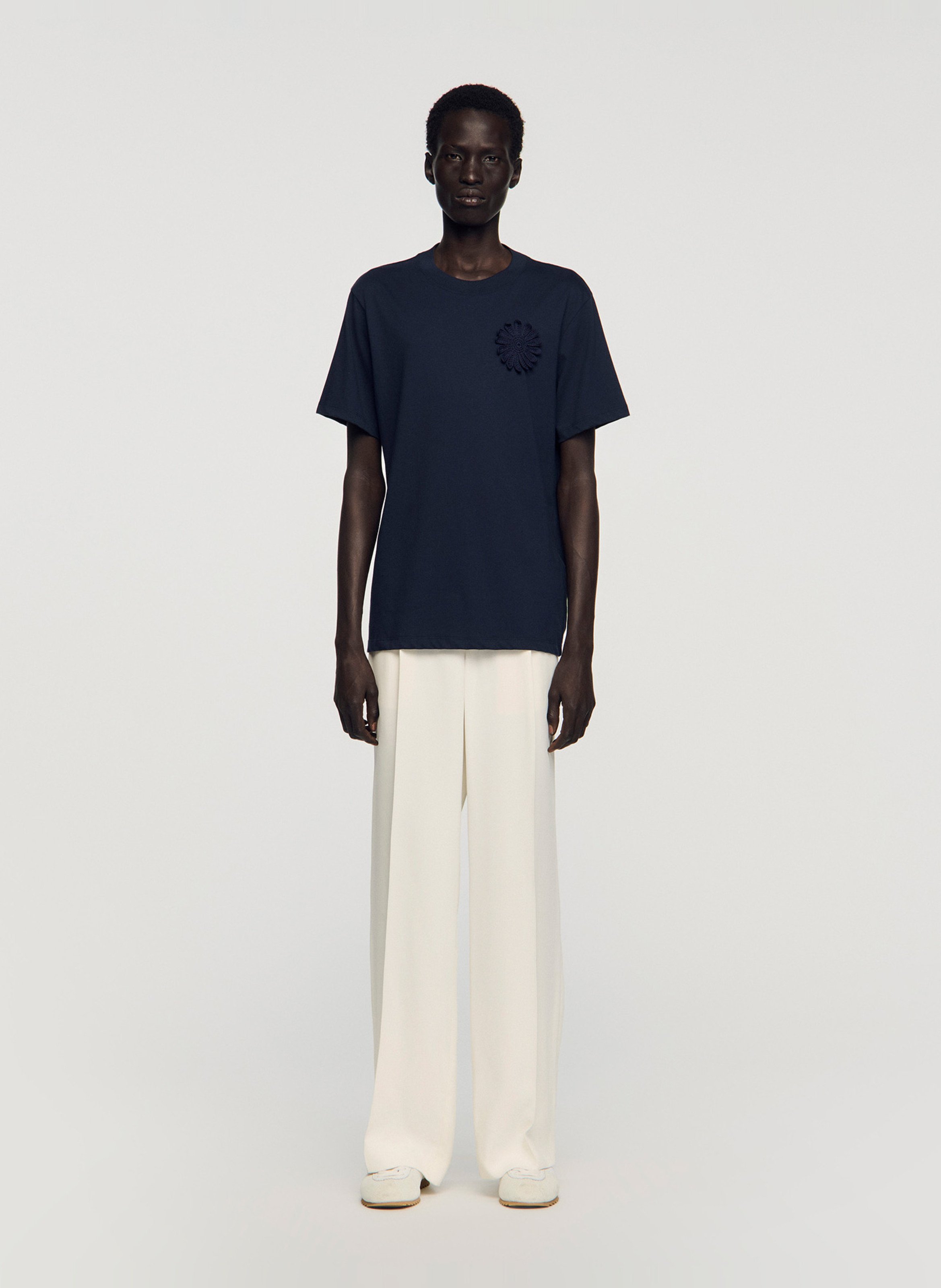 Tee-shirt droit col rond en coton SANDRO Bleu