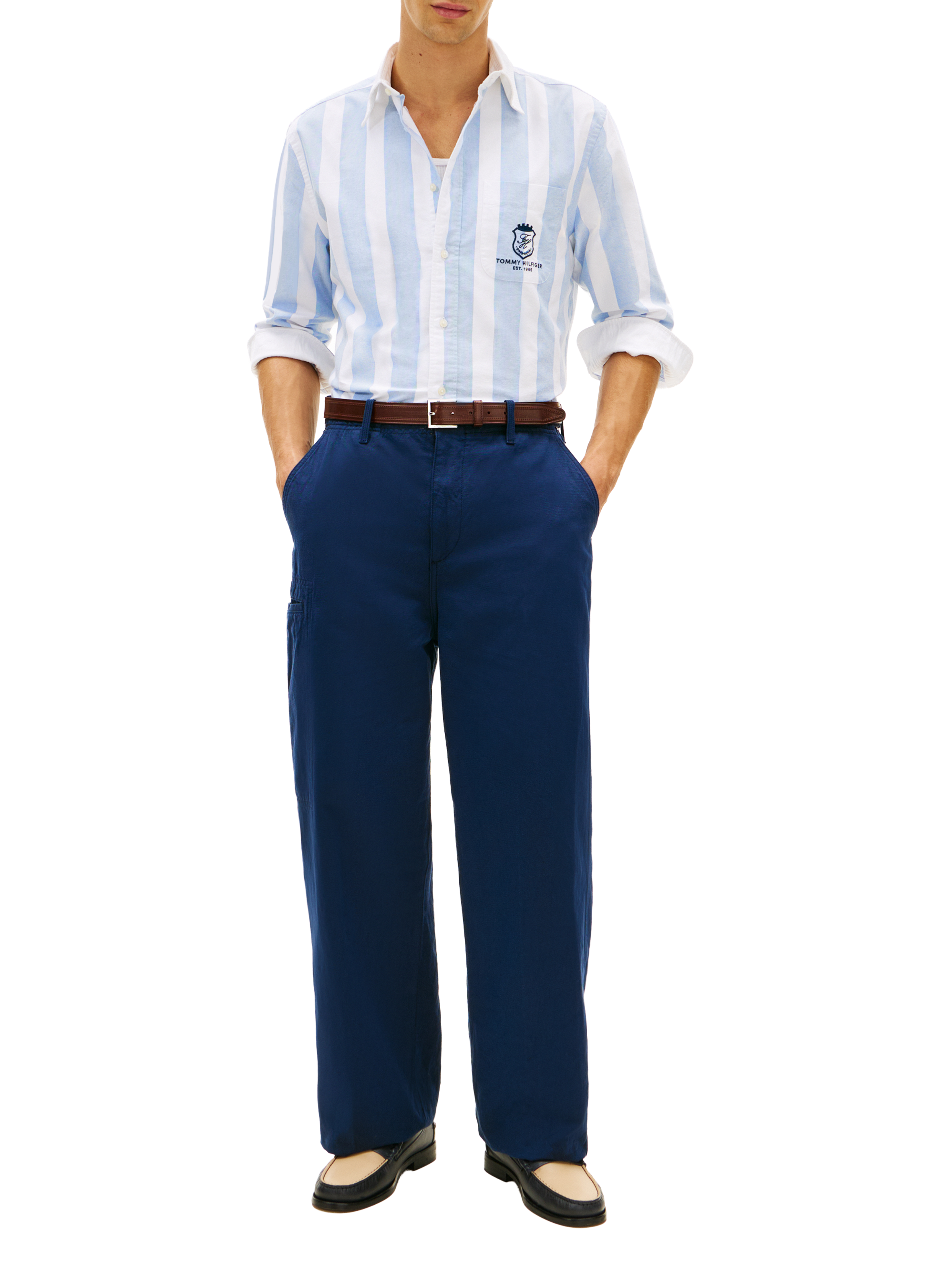 Chemise droite Oxford à logo en coton TOMMY HILFIGER Bleu