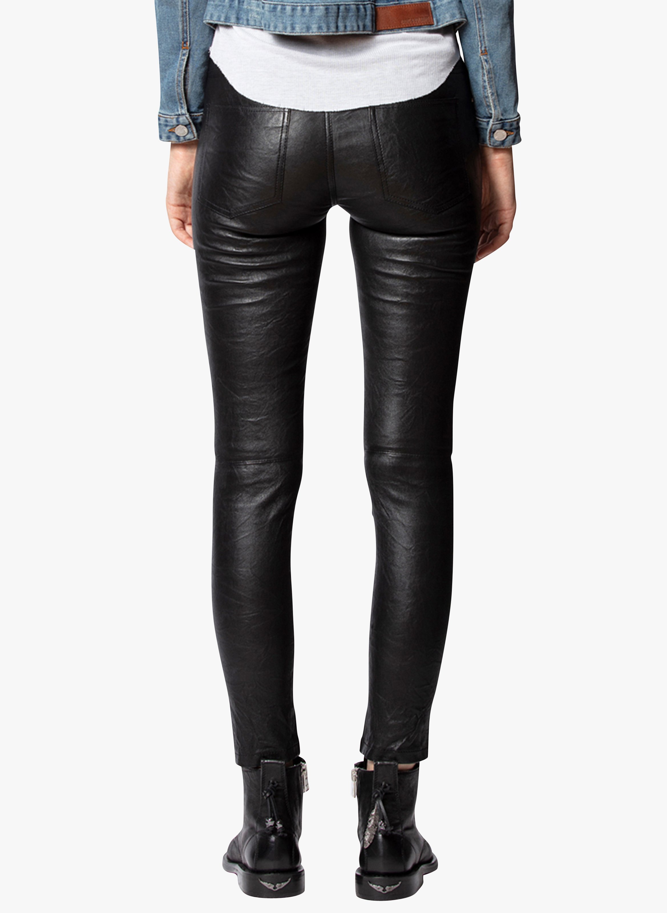 Pantalon droit en cuir phlame ZADIG&VOLTAIRE Noir