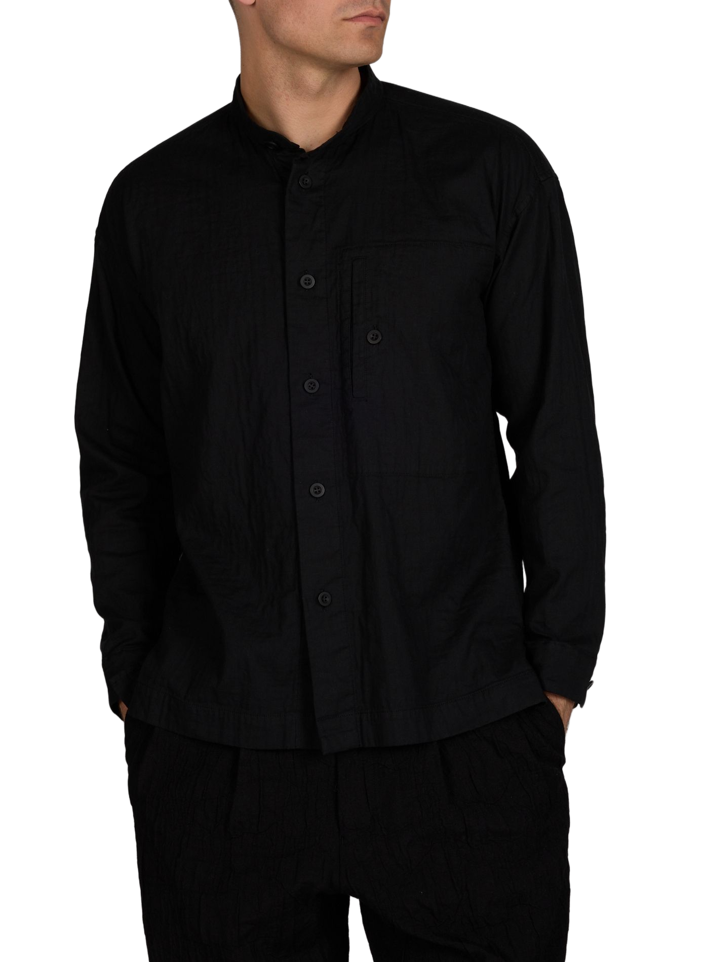 Chemise à col rond montant en coton ISSEY MIYAKE Noir