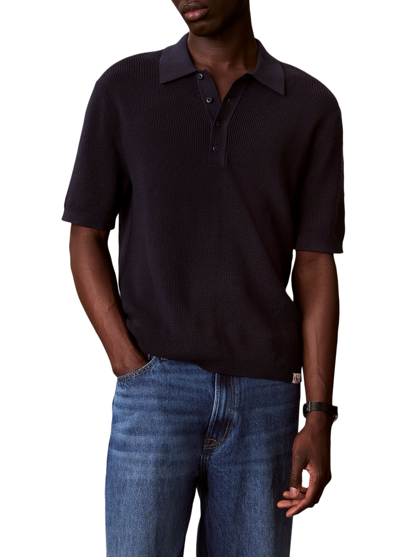 Geripptes Poloshirt mit kurzen Ärmeln aus Baumwolle | Blau CALVIN KLEIN Herren