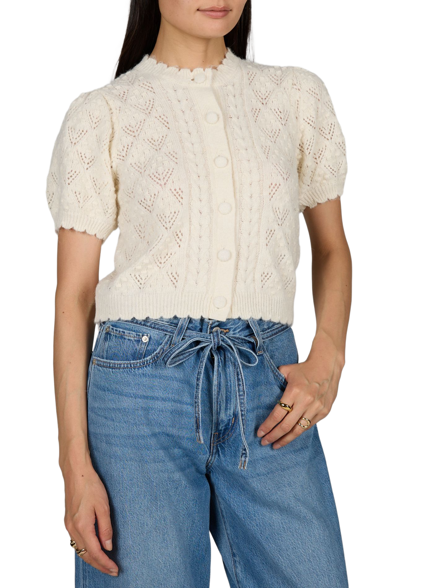 Cardigan maille à manches courtes en coton et laine mélangés LEVI'S Blanc
