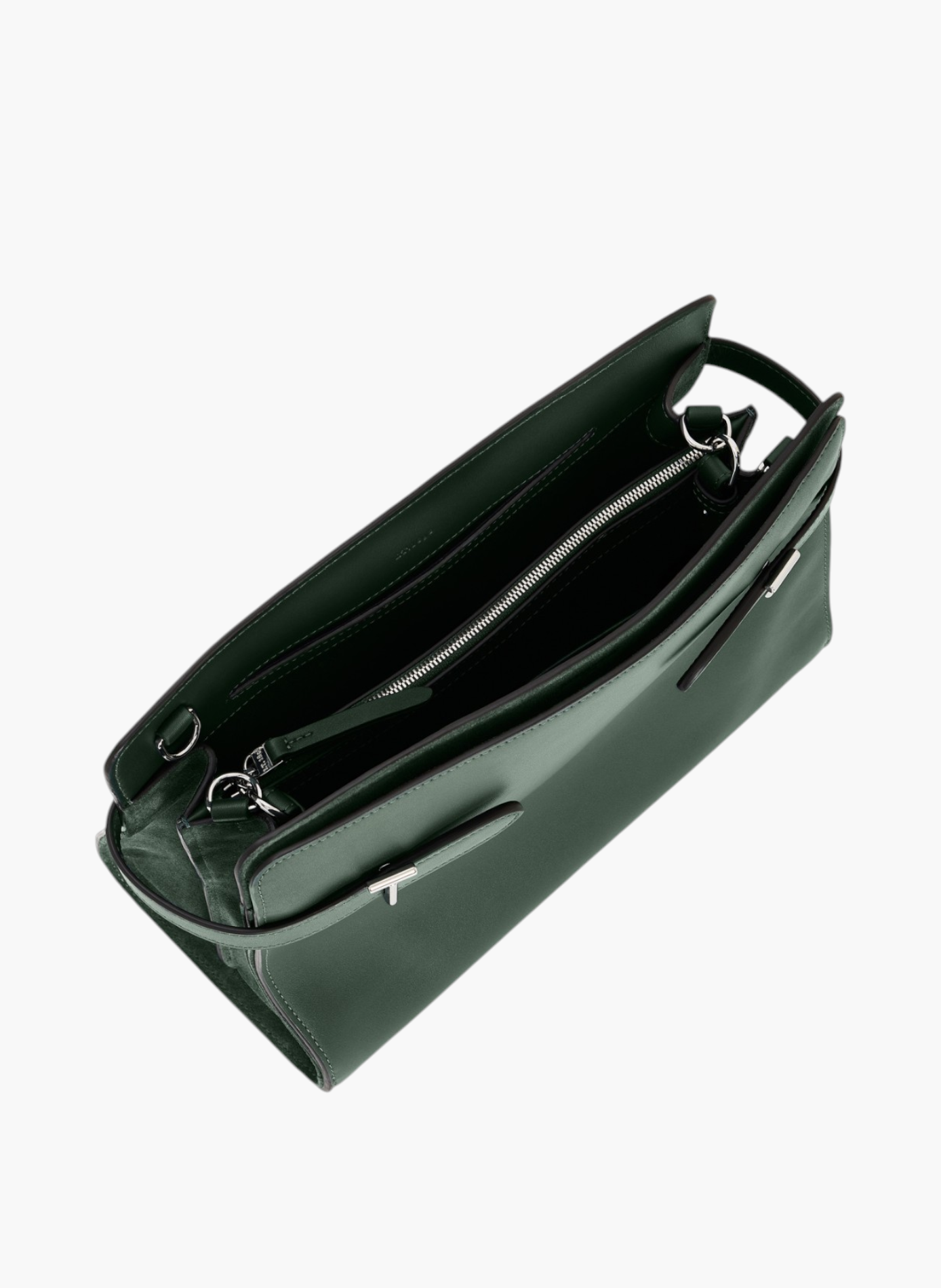 Sac porté épaule grand modèle emie en cuir lisse et refente de velours LE TANNEUR Vert