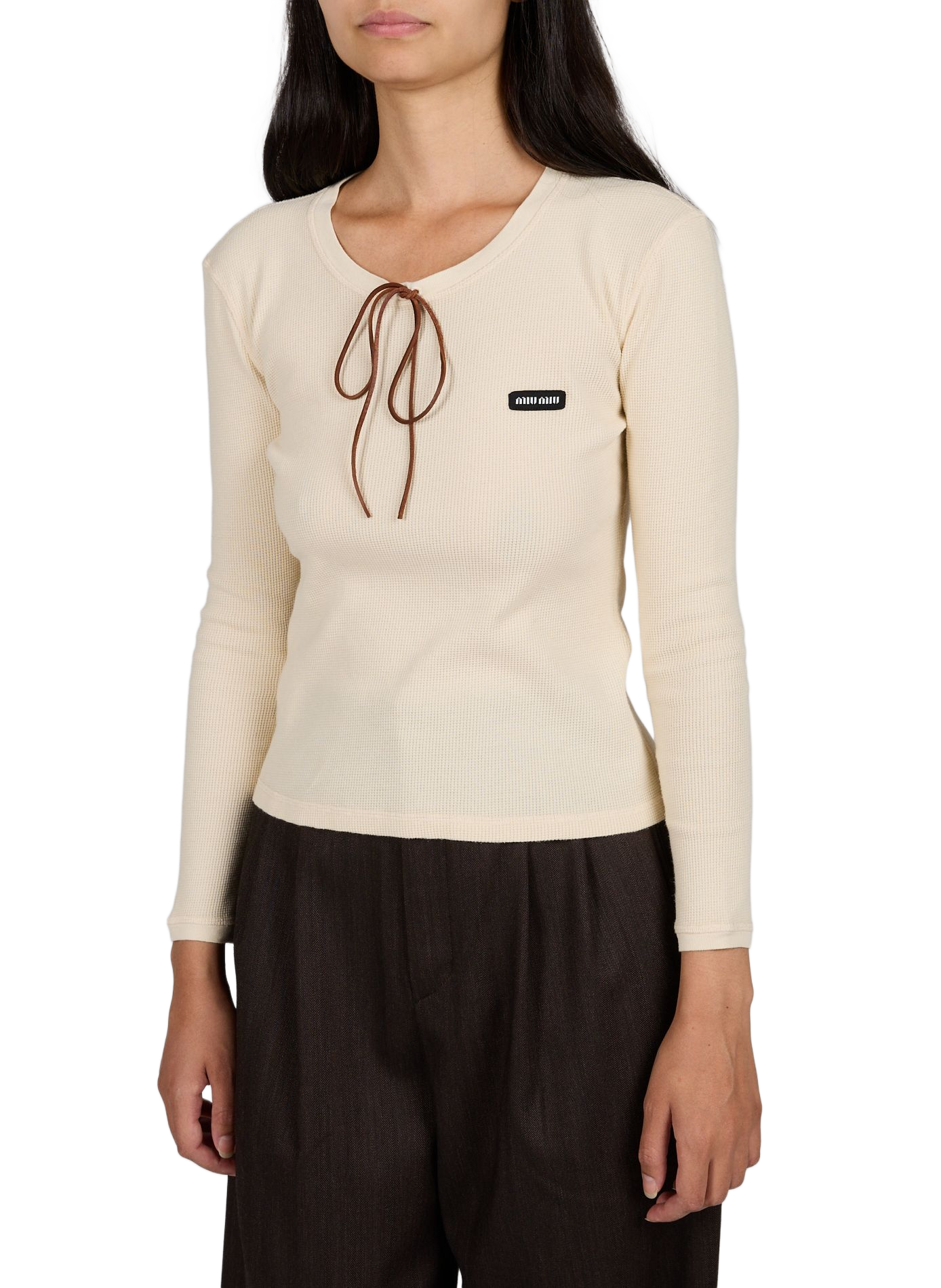 Camiseta recta texturizada de algodón. MIU MIU Beige