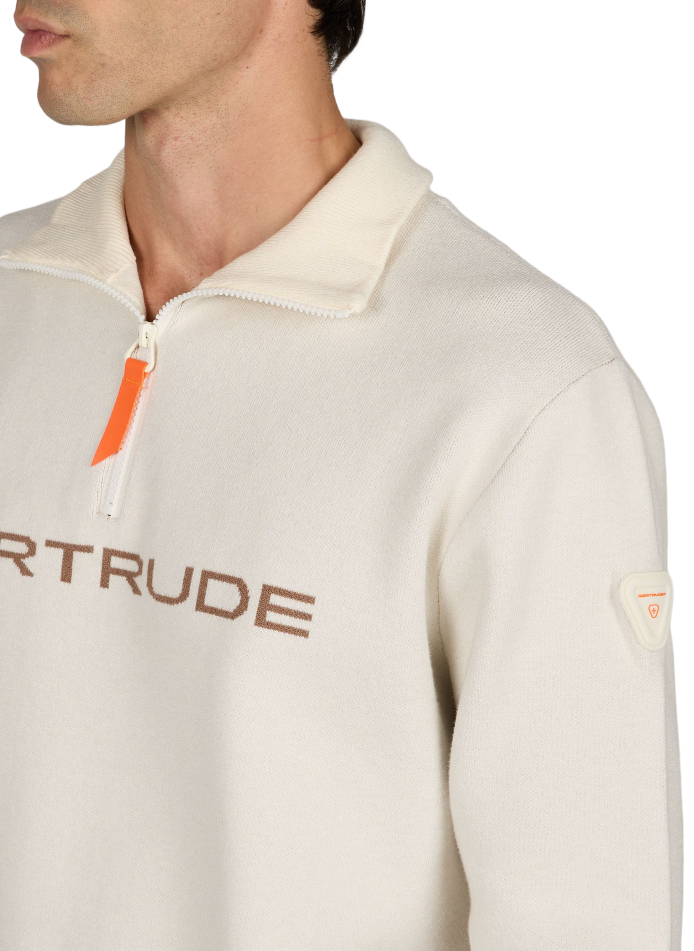 Zip-up high-neck sweater with lettering GERTRUDE Beige