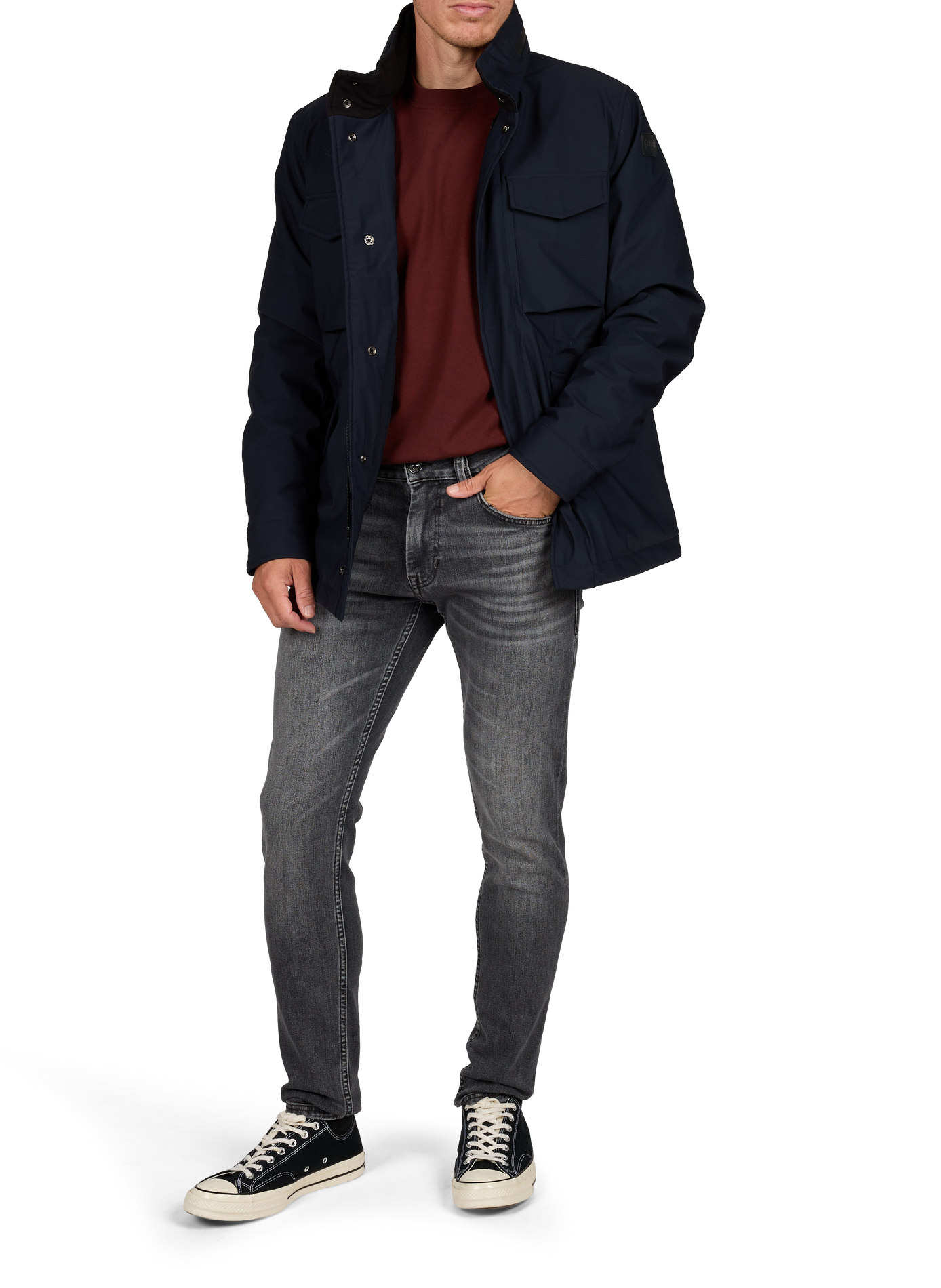 Gerade geschnittene Jacke mit Stehkragen SCHOTT Blau