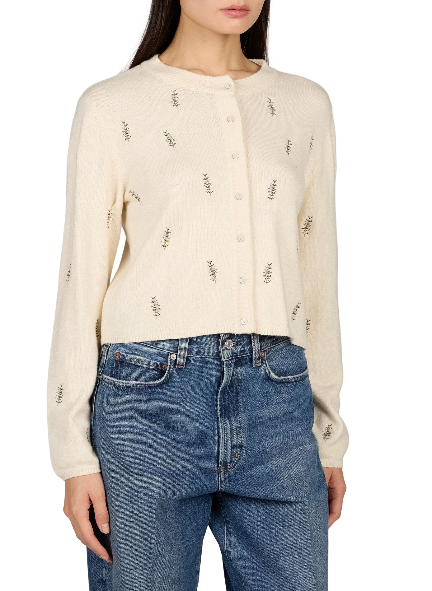Gerade geschnittene Strickjacke mit Knöpfen und Rundhalsausschnitt OBJECT Beige
