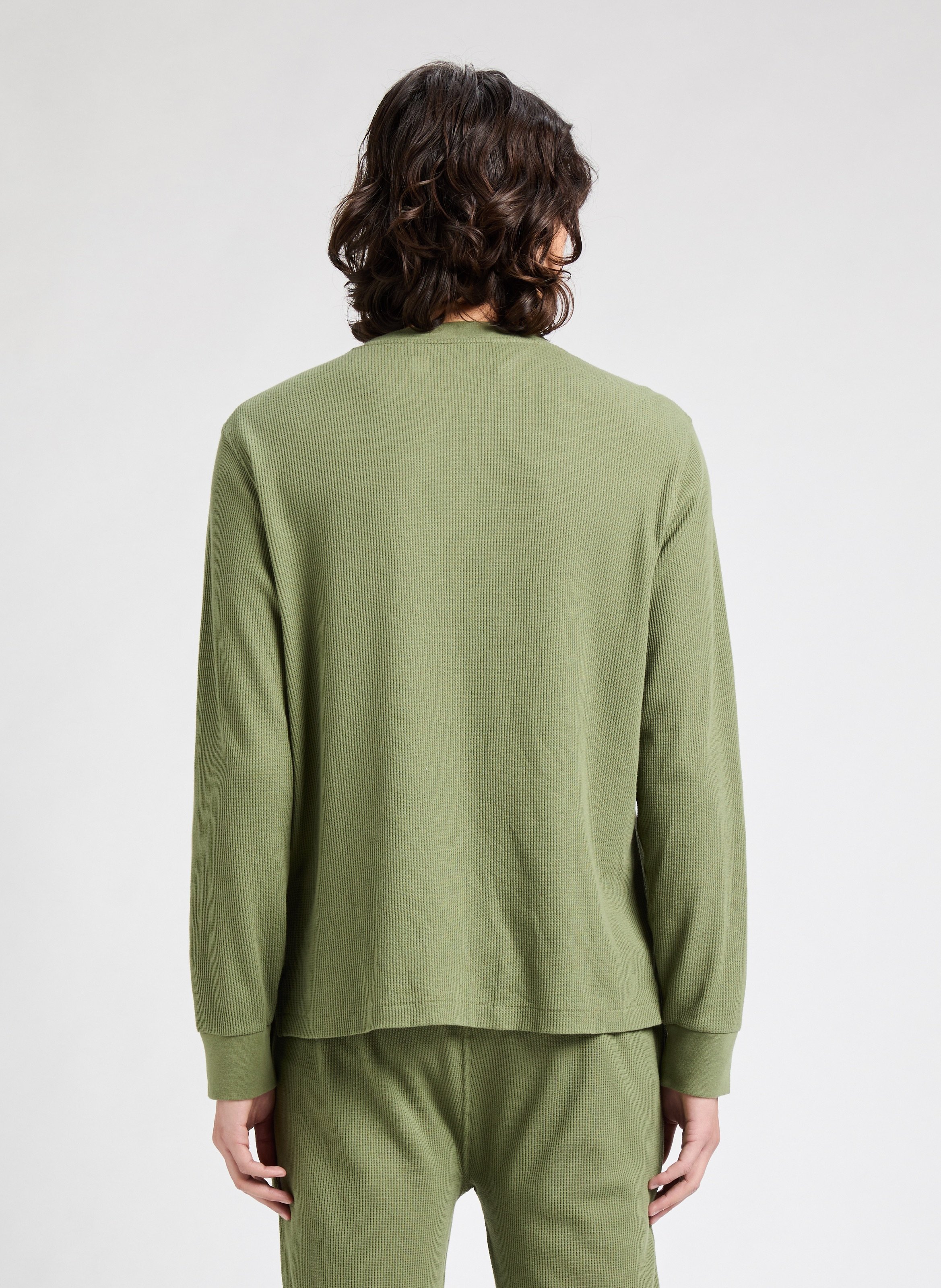 T-shirt de nuit gaufré à col tunisien POLO RALPH LAUREN Kaki