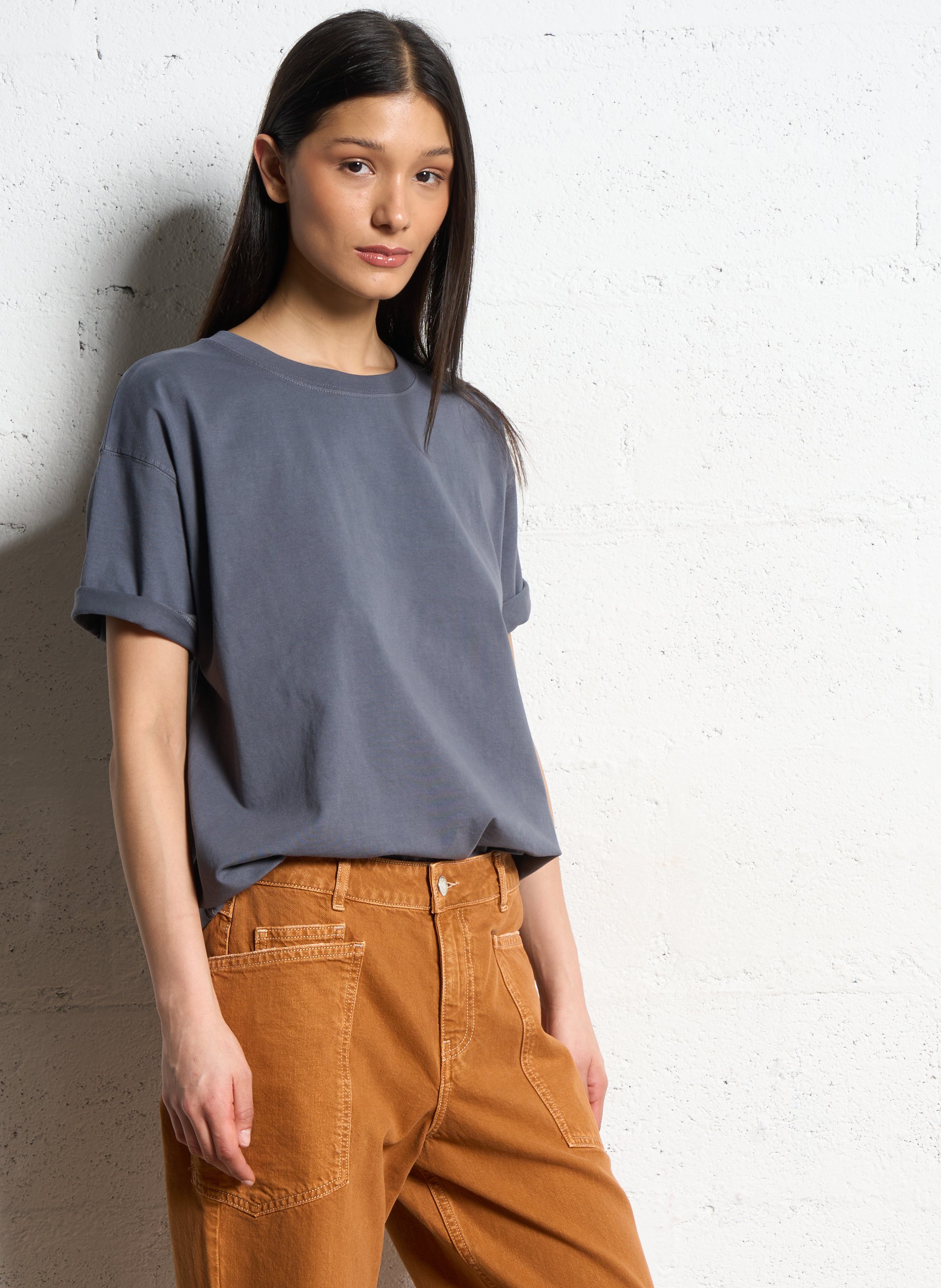 Tee-shirt ample col rond en coton fizvalley AMERICAN VINTAGE Gris