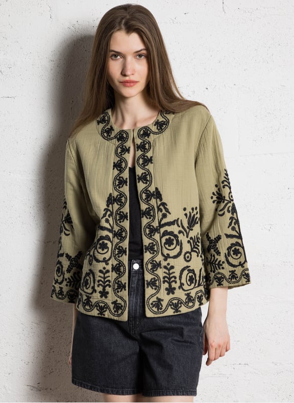 Veste ample col rond en coton natalya Vert by MAISON 123 MAISON 123 Veste ample col rond en coton natalya Vert