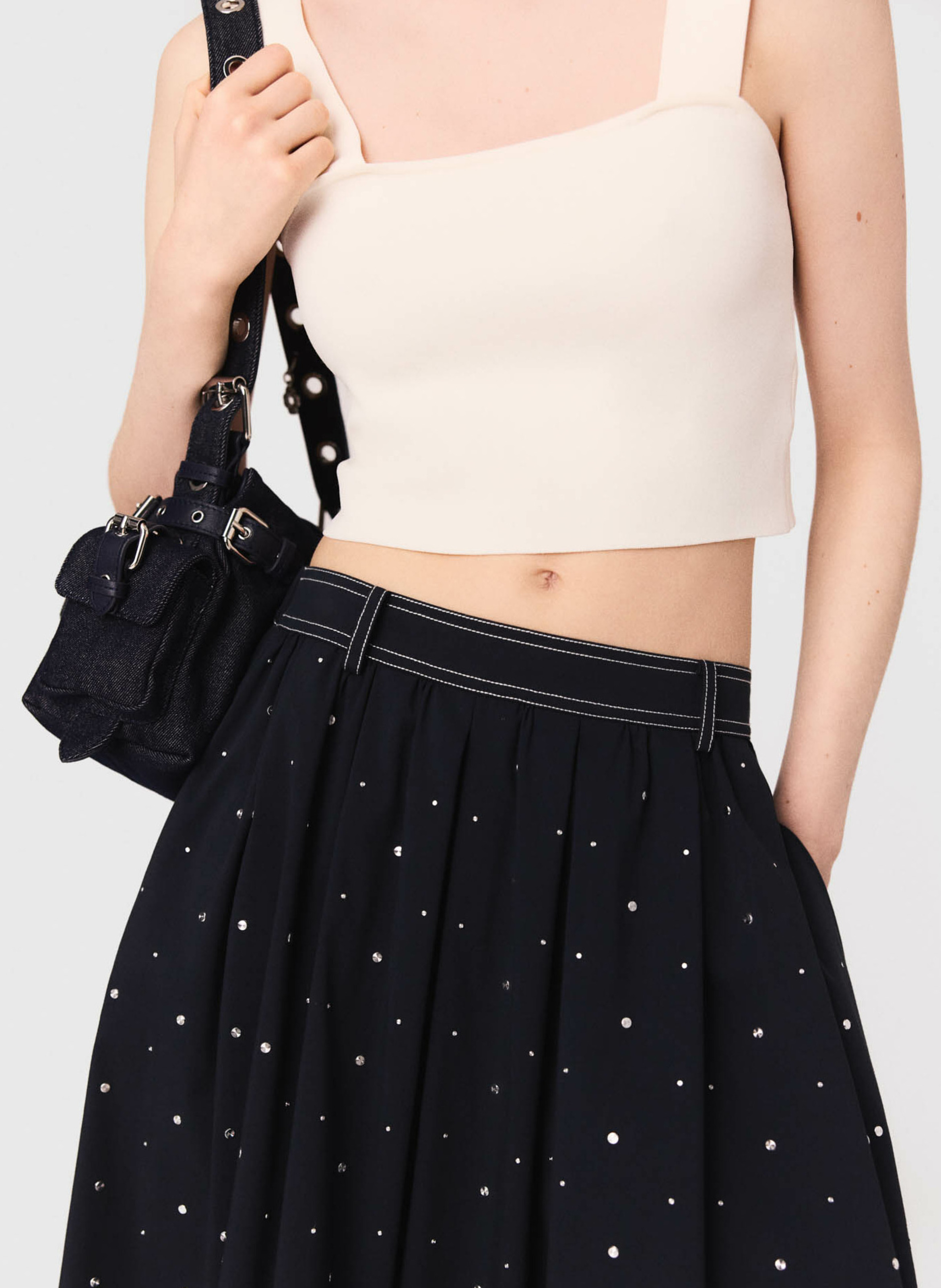 Jupe midi en coton mélangé MAJE Bleu